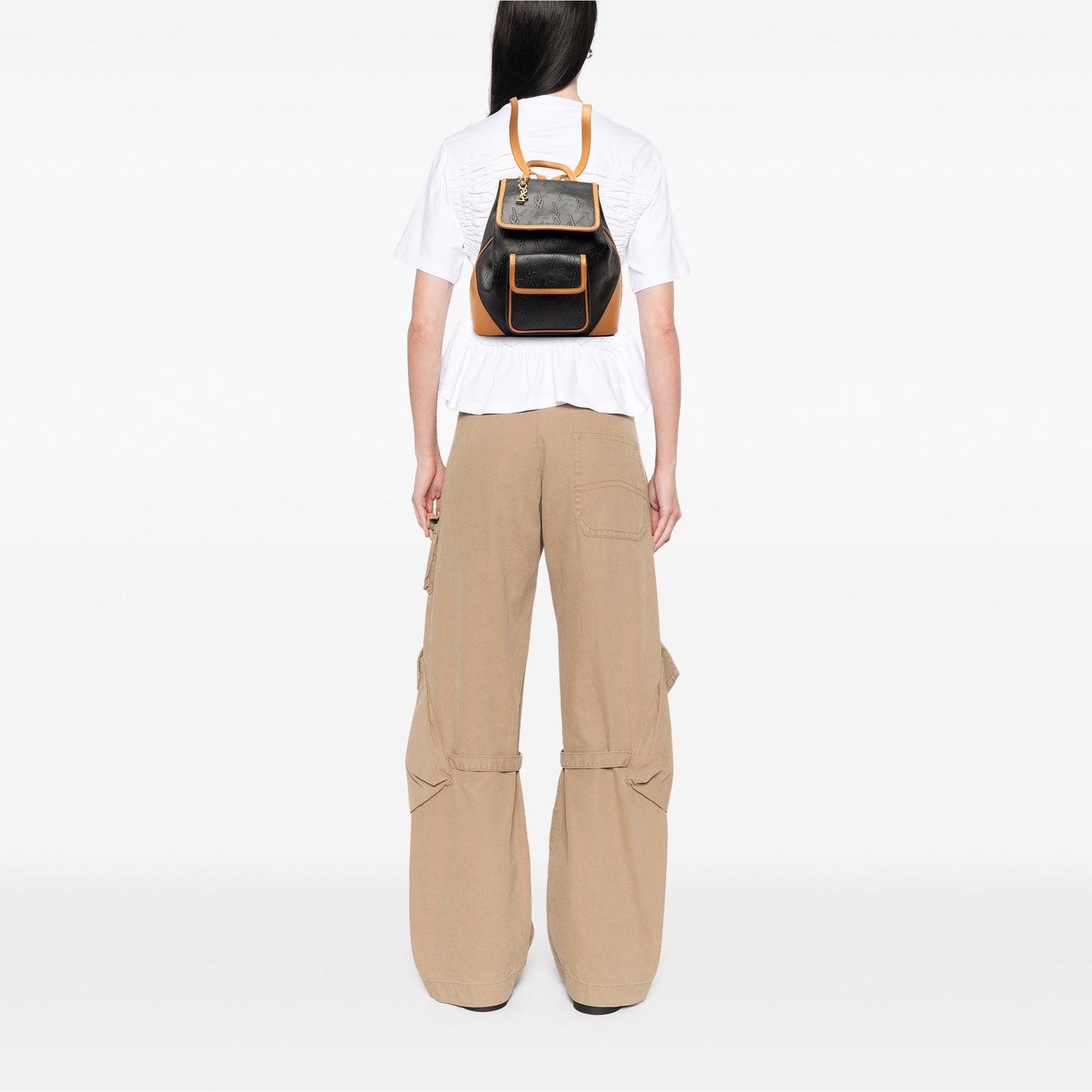Saint Laurent Monogram Embossed Leather Backpack