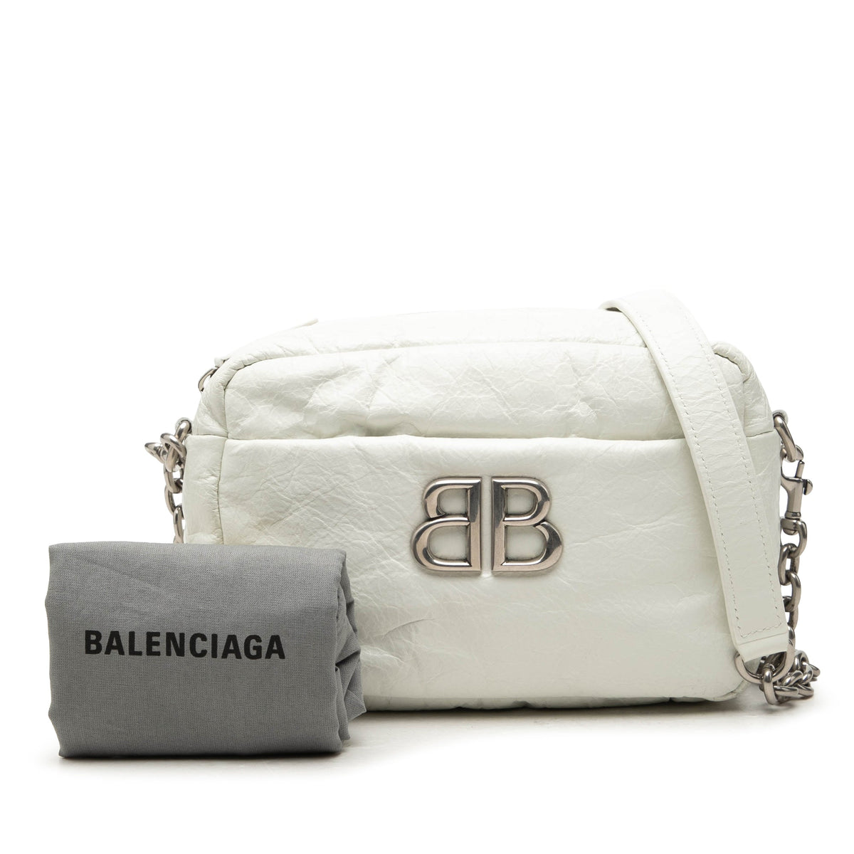 Balenciaga Calfskin Monaco Chain Camera Bag XS — White