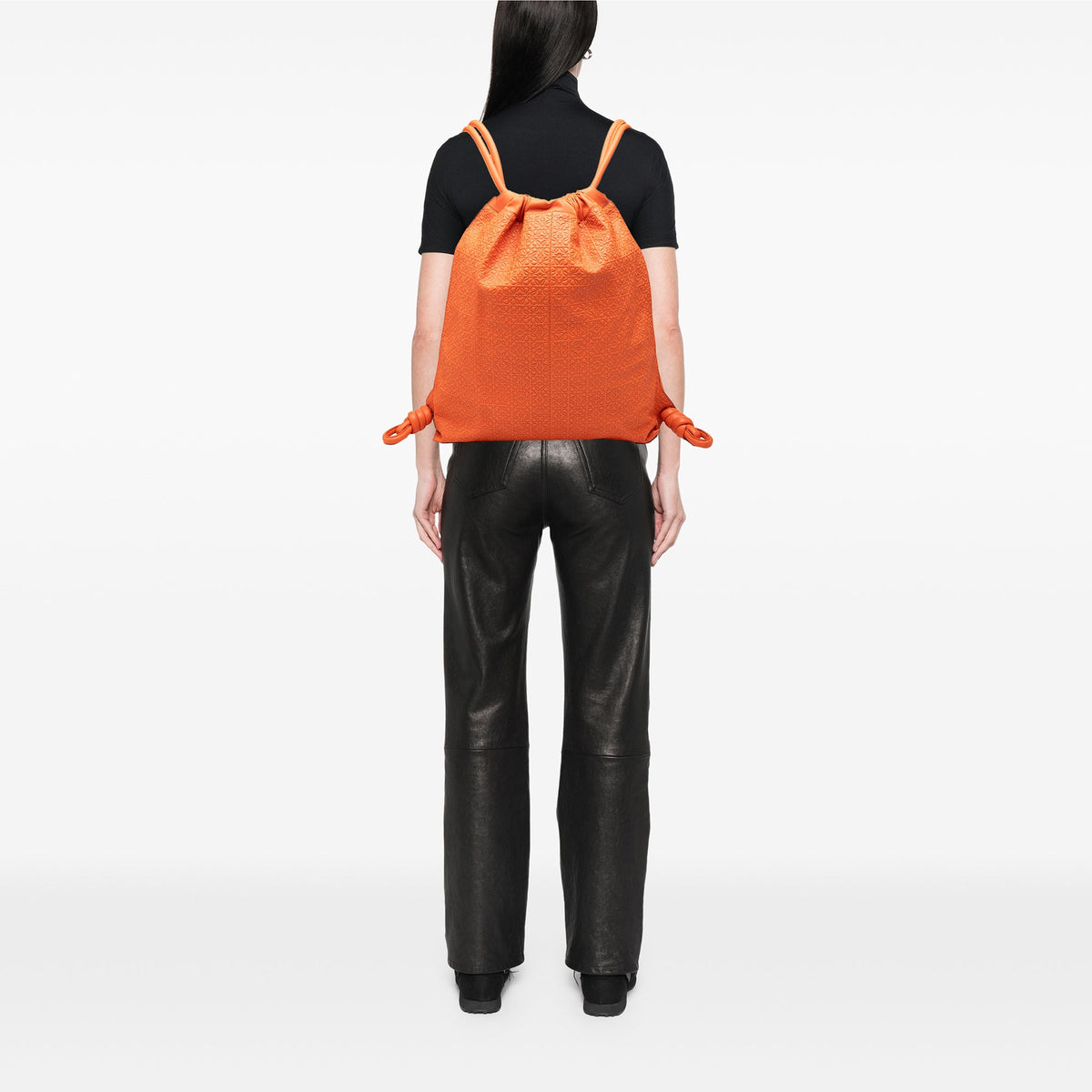 LOEWE Embossed Anagram Leather Yago Knot Backpack — Orange