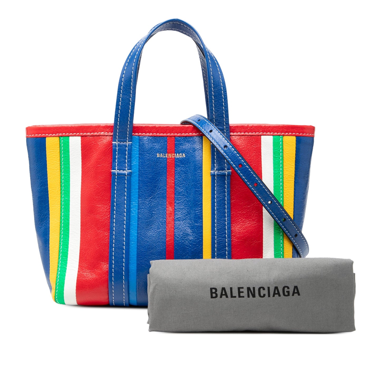 Balenciaga Small Lambskin Striped Barbes East West Shopper Tote