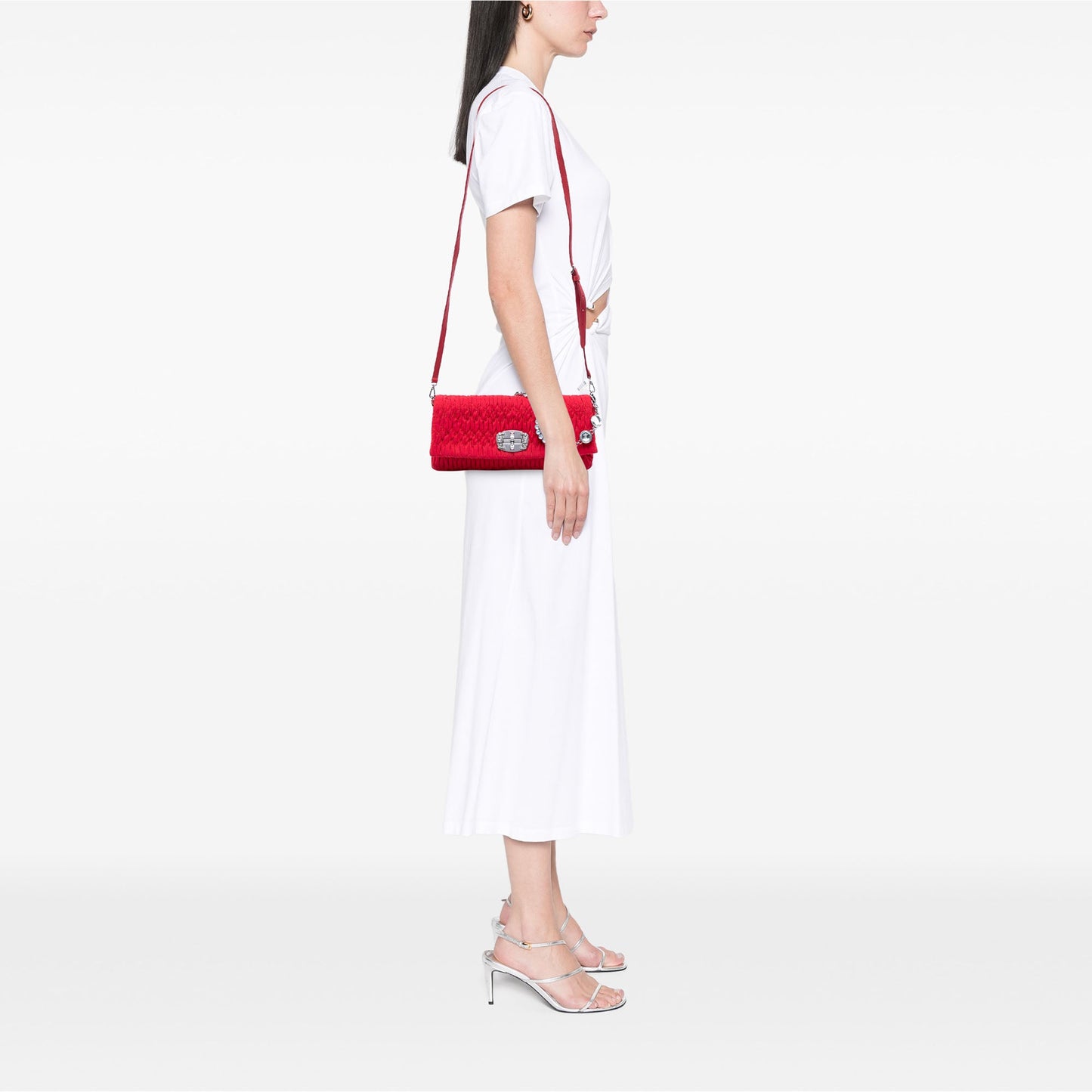 Miu Miu Matelasse Nylon Crystal Chain Satchel
