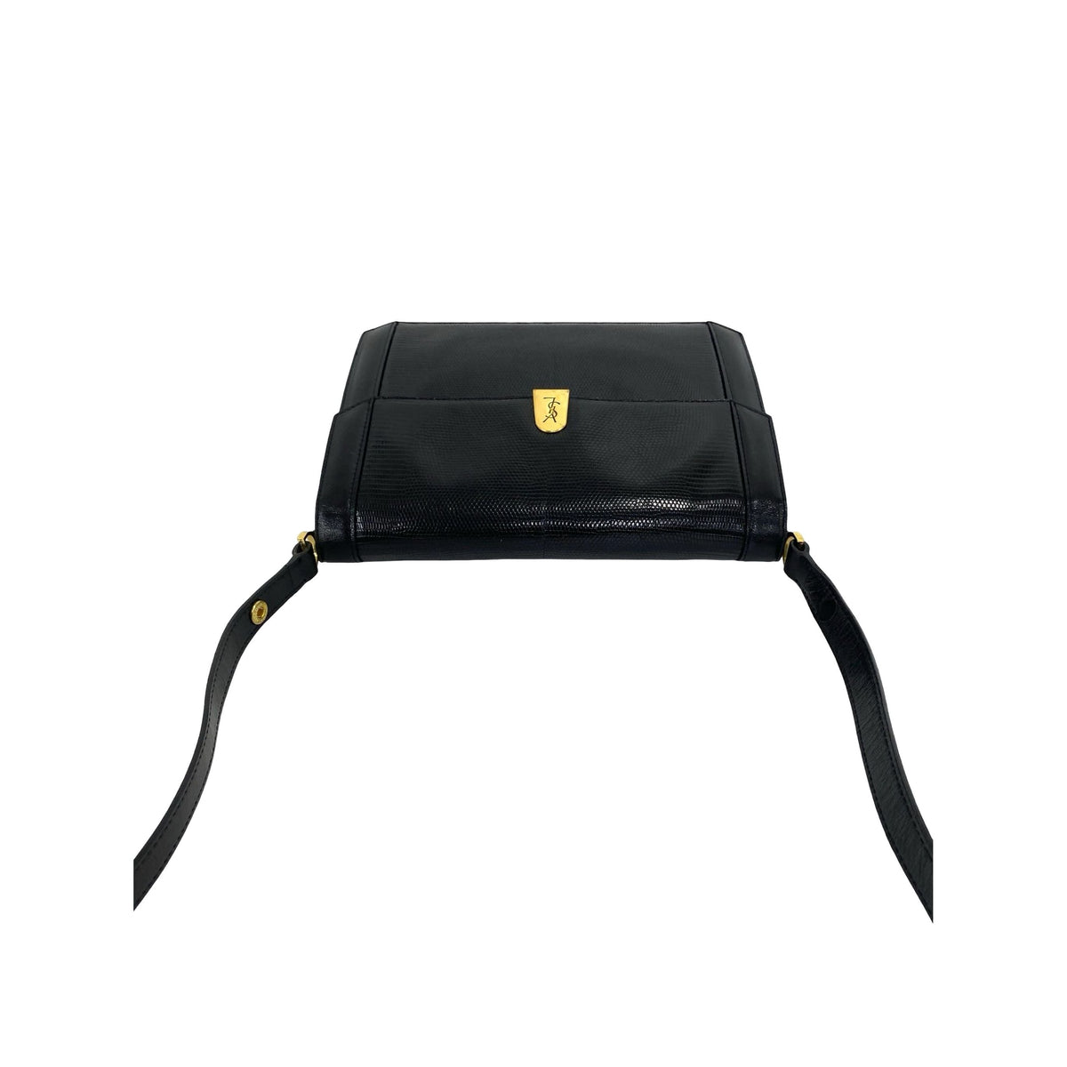 Saint Laurent Embossed Lizard Leather Crossbody — Black