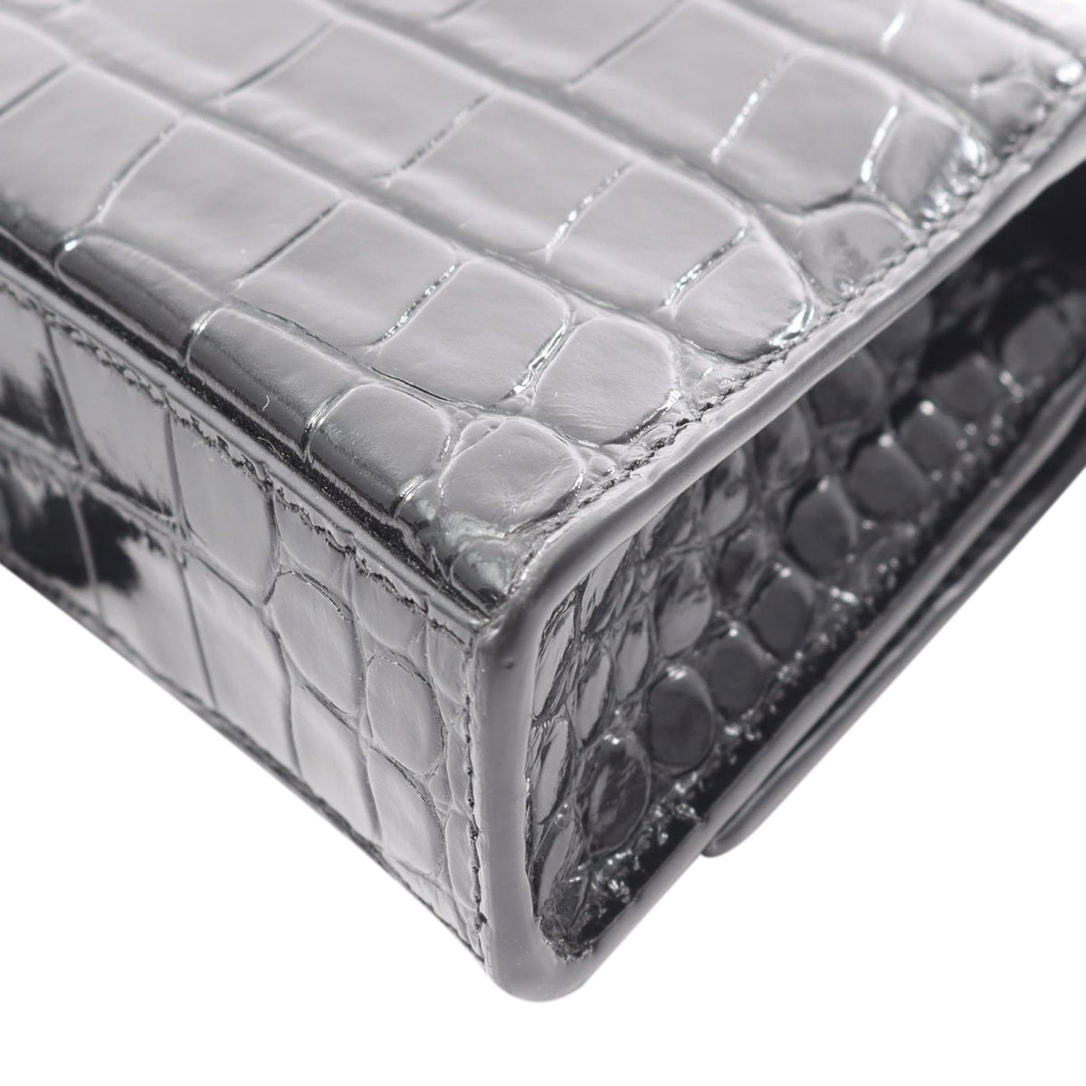 Balenciaga Shiny Calfskin Crocodile Embossed Hourglass Wallet On Chain