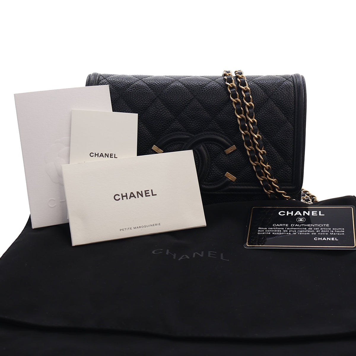 Chanel Caviar CC Filigree Wallet On Chain