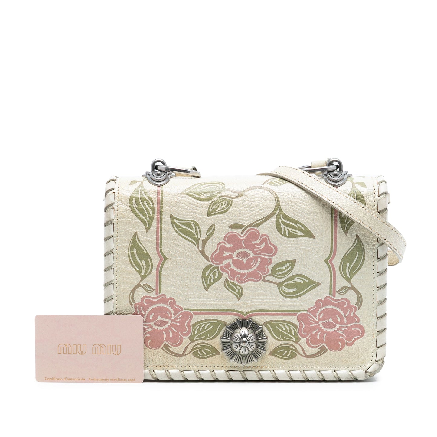Miu Miu Goatskin Madras Floral Embossed Crossbody