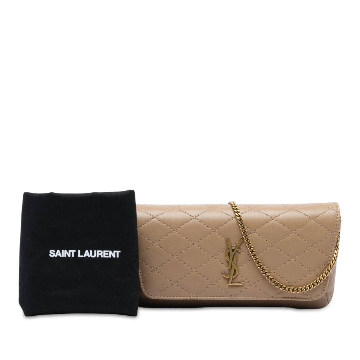 Saint Laurent Quilted Lambskin Monogram Gaby Phone Holder Crossbody
