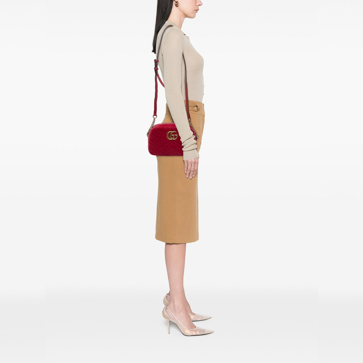 Gucci Small GG Marmont Matelasse Velvet Crossbody — Red