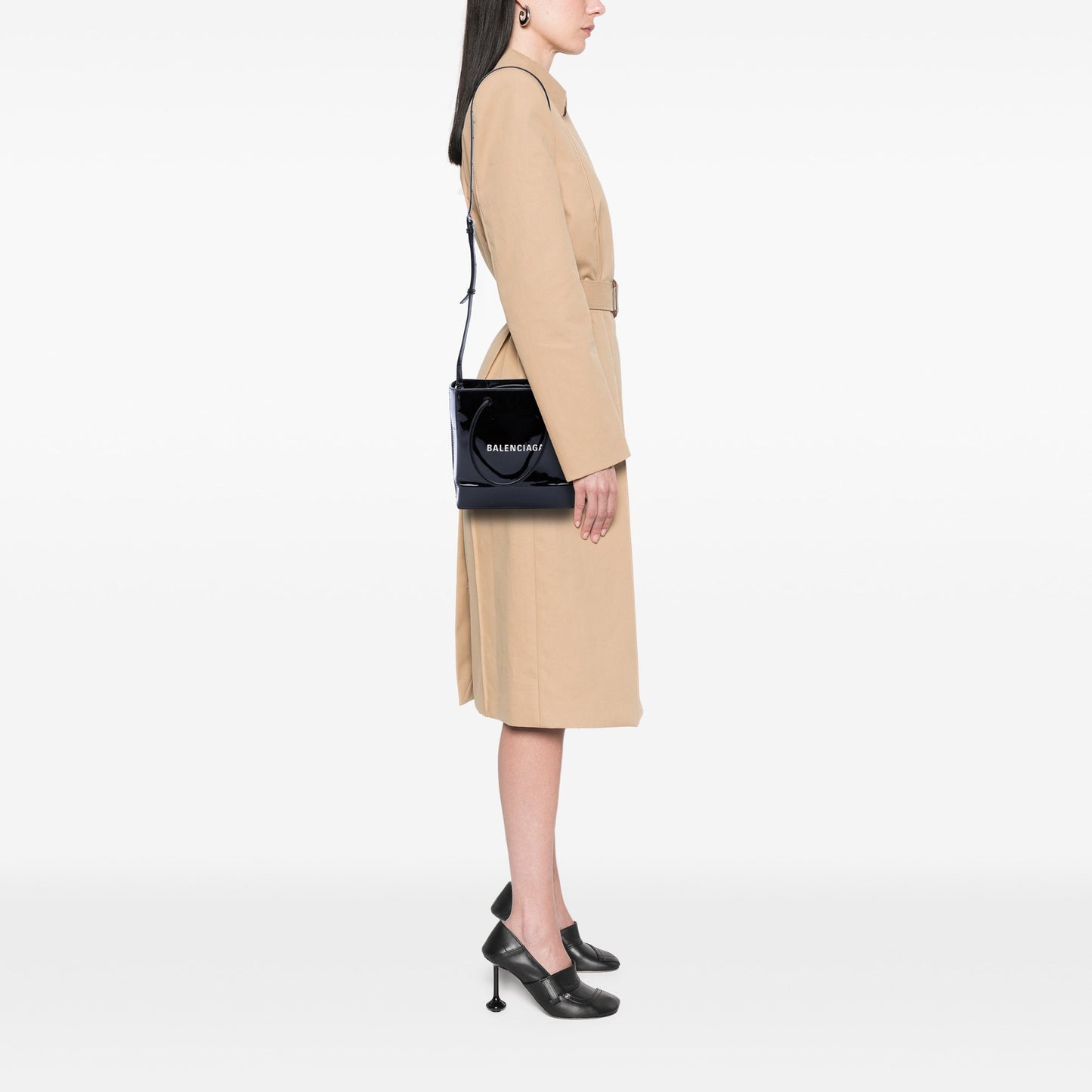Balenciaga Patent Logo Shopping Tote XXS