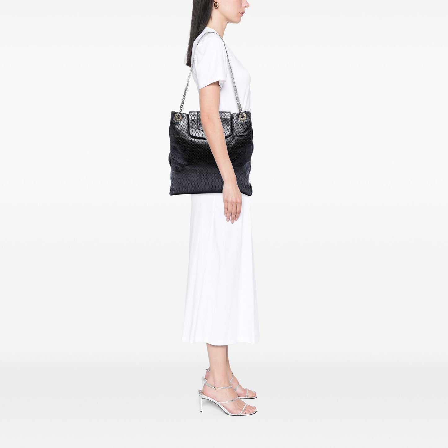 Chanel Perforated Crackled Metallic Calfskin Drill Tote