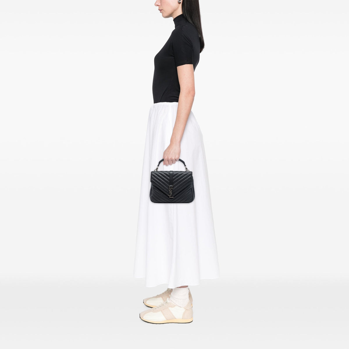 Saint Laurent Medium Chevron Sheepskin Monogram College Satchel