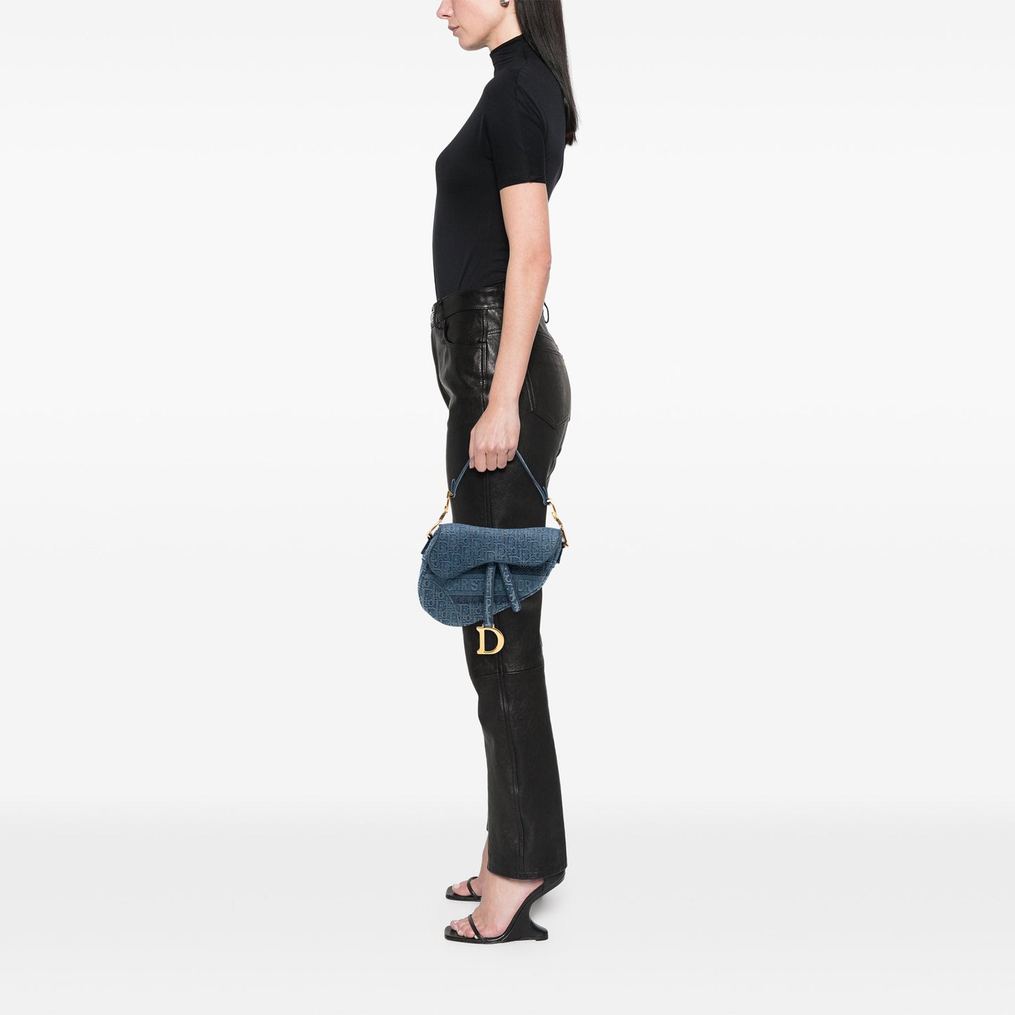 Dior Oblique Embroidered Denim Saddle Bag