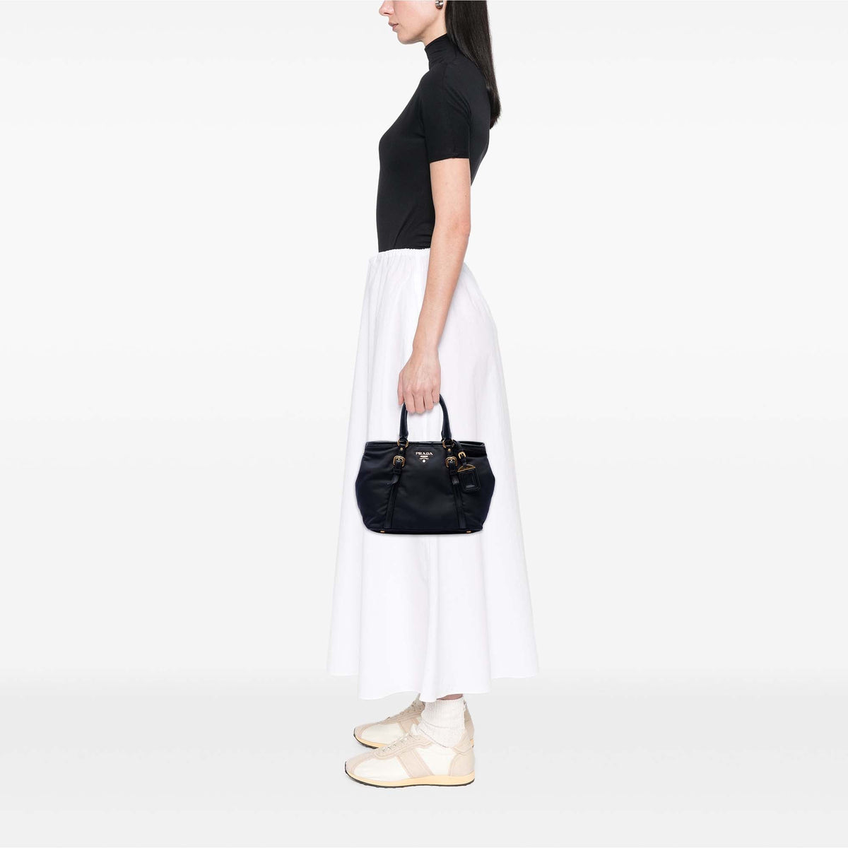 Prada Soft Calf Trimmed Tessuto Satchel