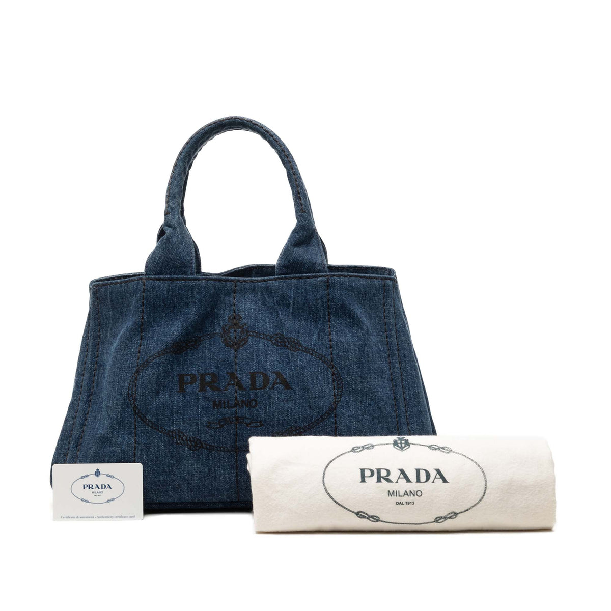 Prada Denim Canapa Logo Tote