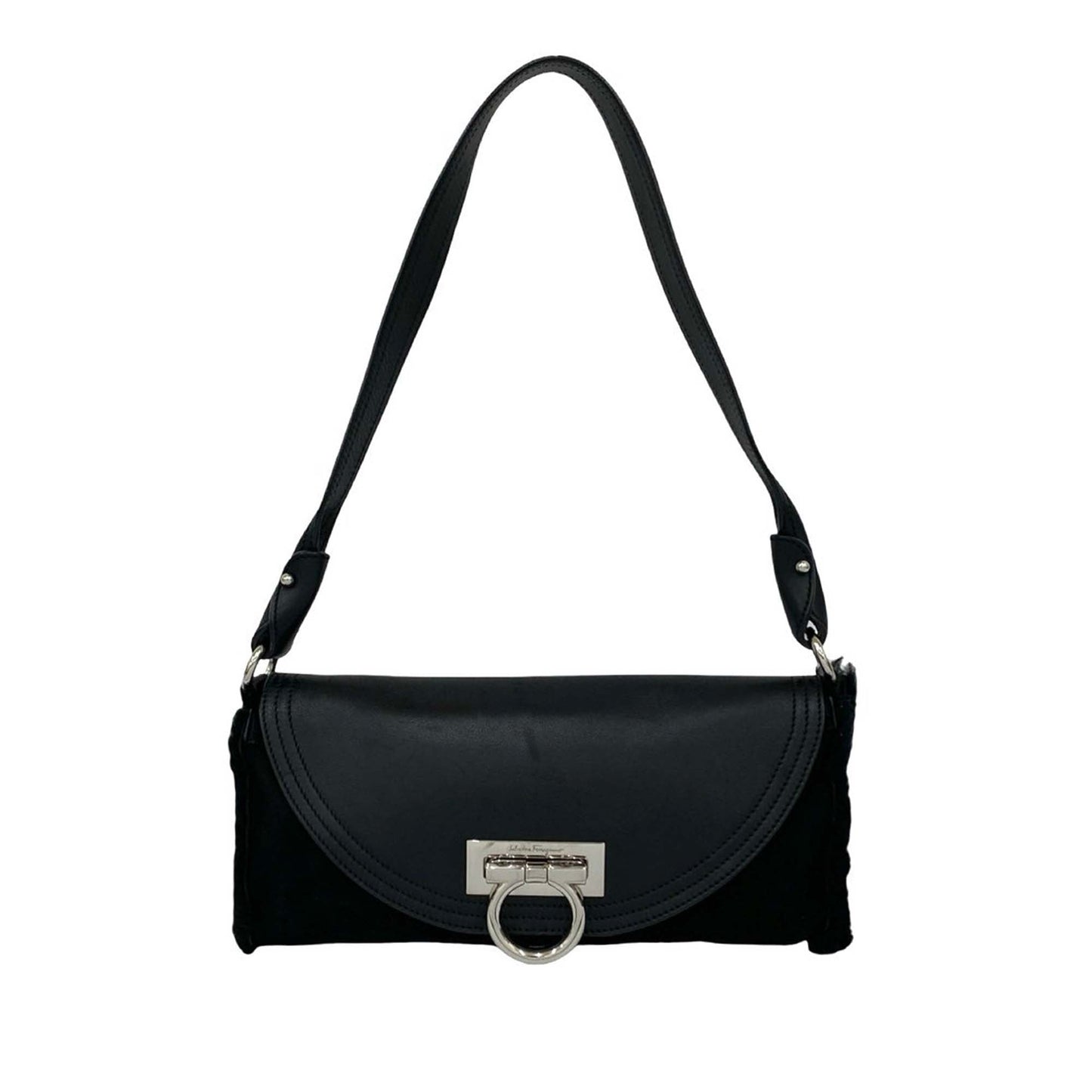 Ferragamo Suede and Calfskin Gancini Shoulder Bag