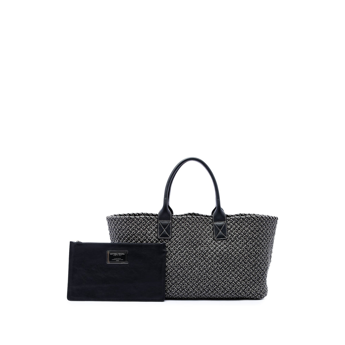 Bottega Veneta Limited Edition Medium Bicolor Lambskin Intreccio Cabat Tote — Black