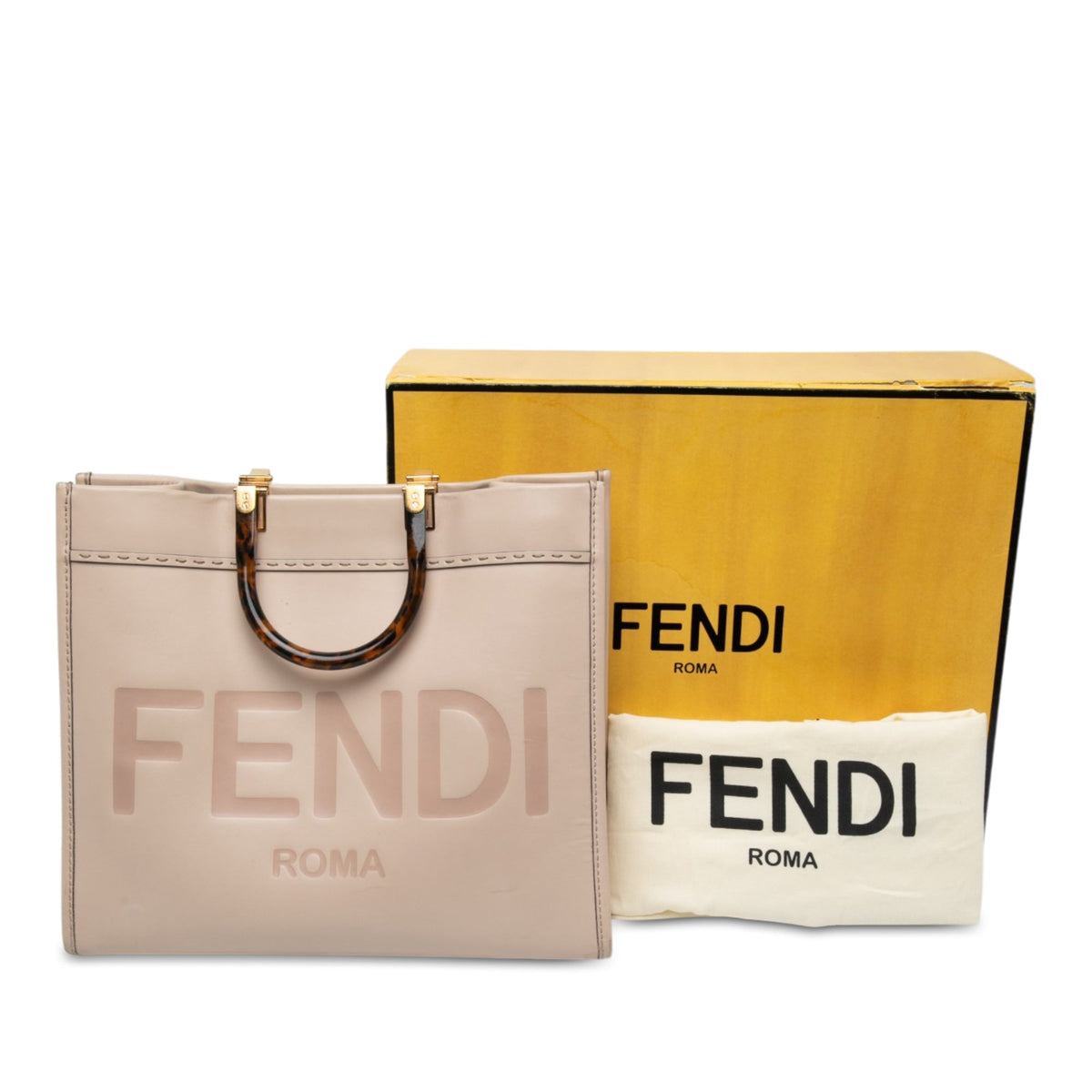Fendi Medium Leather Sunshine Shopper Tote — Beige