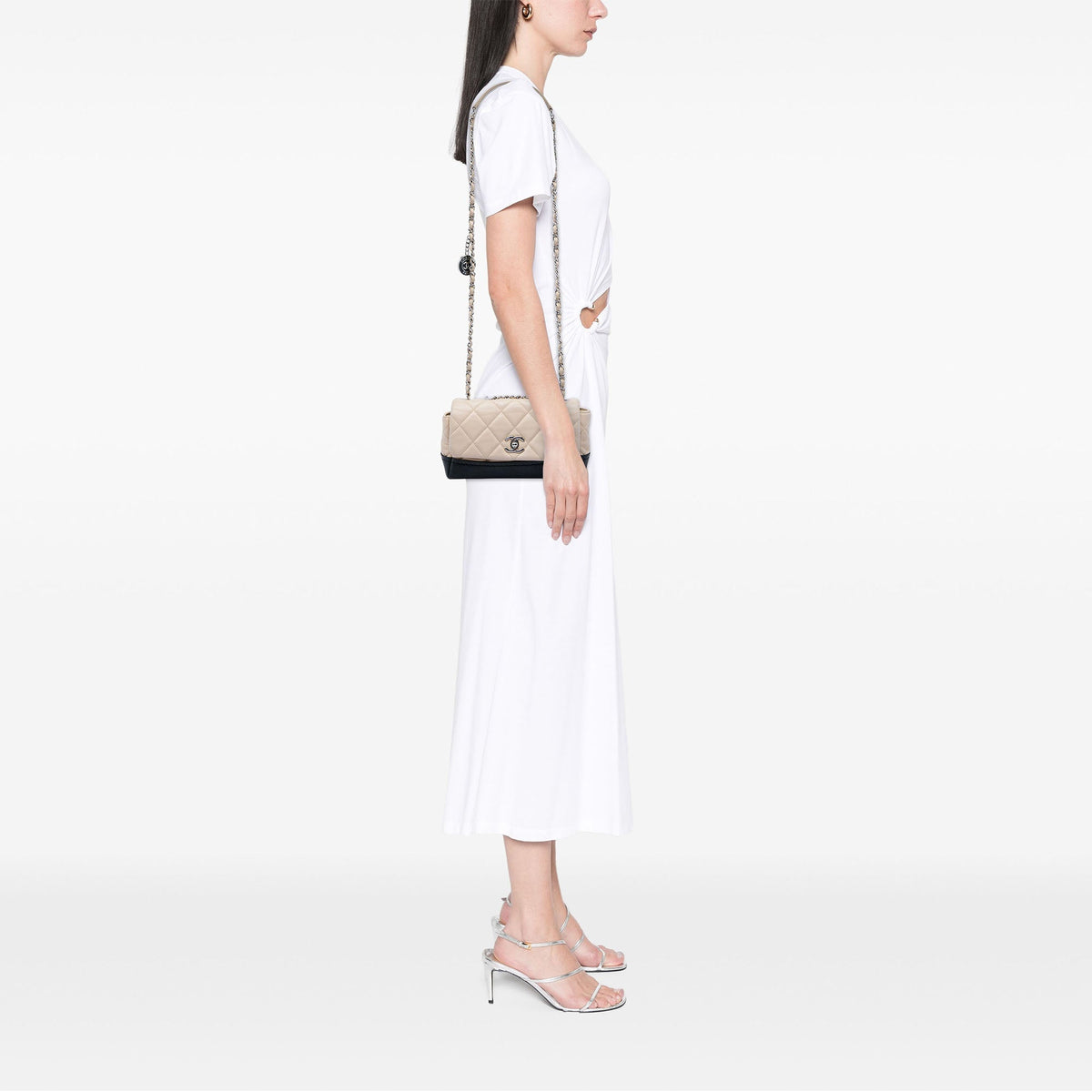 Chanel CC Bicolor Quilted Calfskin and Caviar Single Flap — Beige