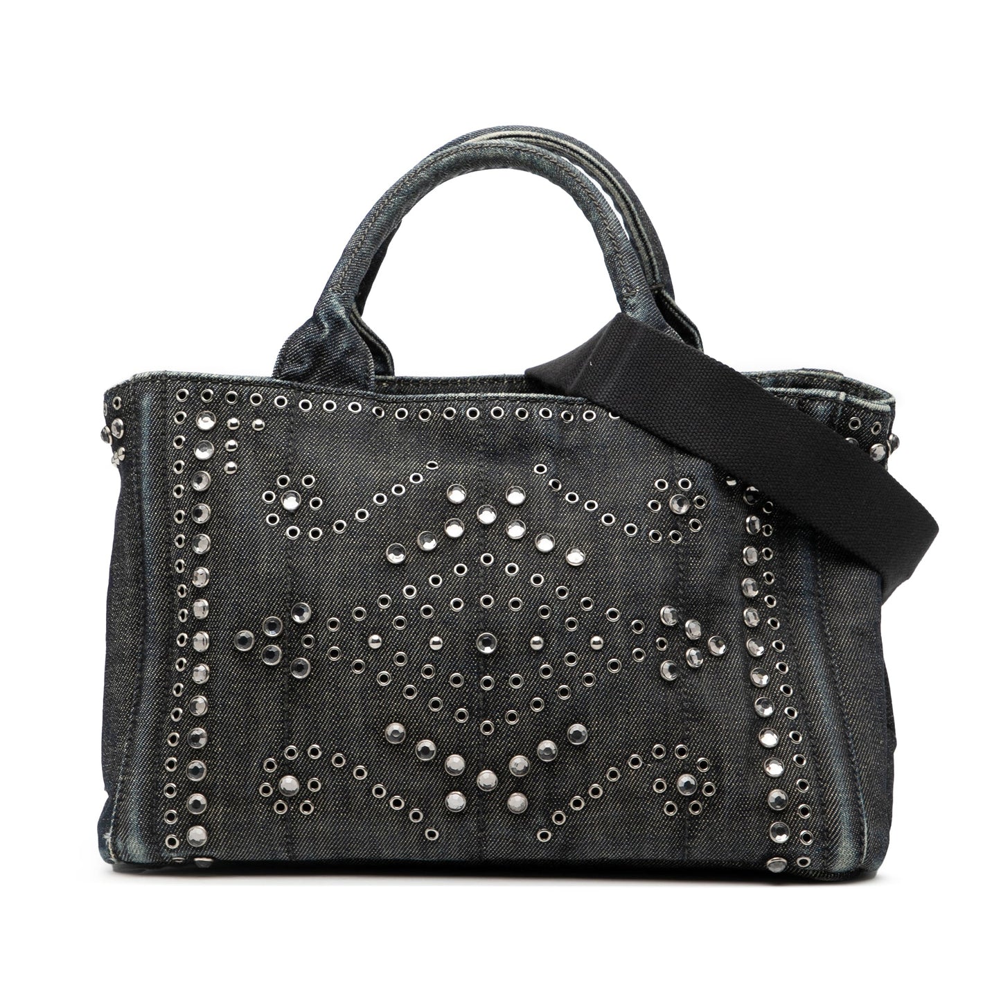 Prada Small Denim Canapa Bijoux and Grommet Satchel