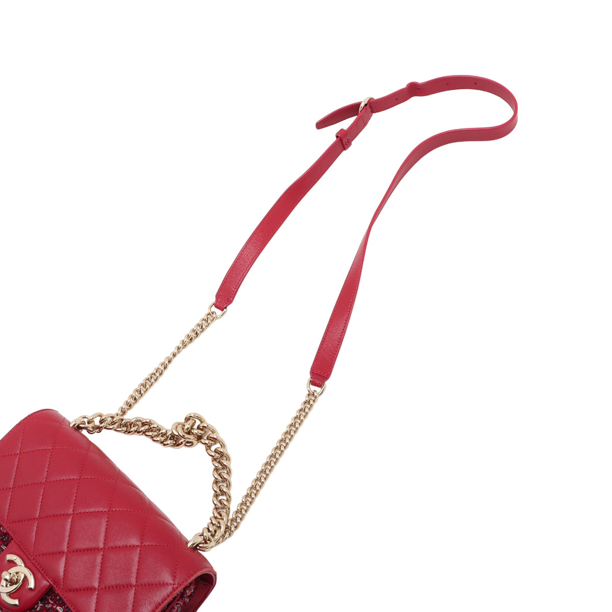 Chanel CC Quilted Lambskin and Tweed Single Flap — Red
