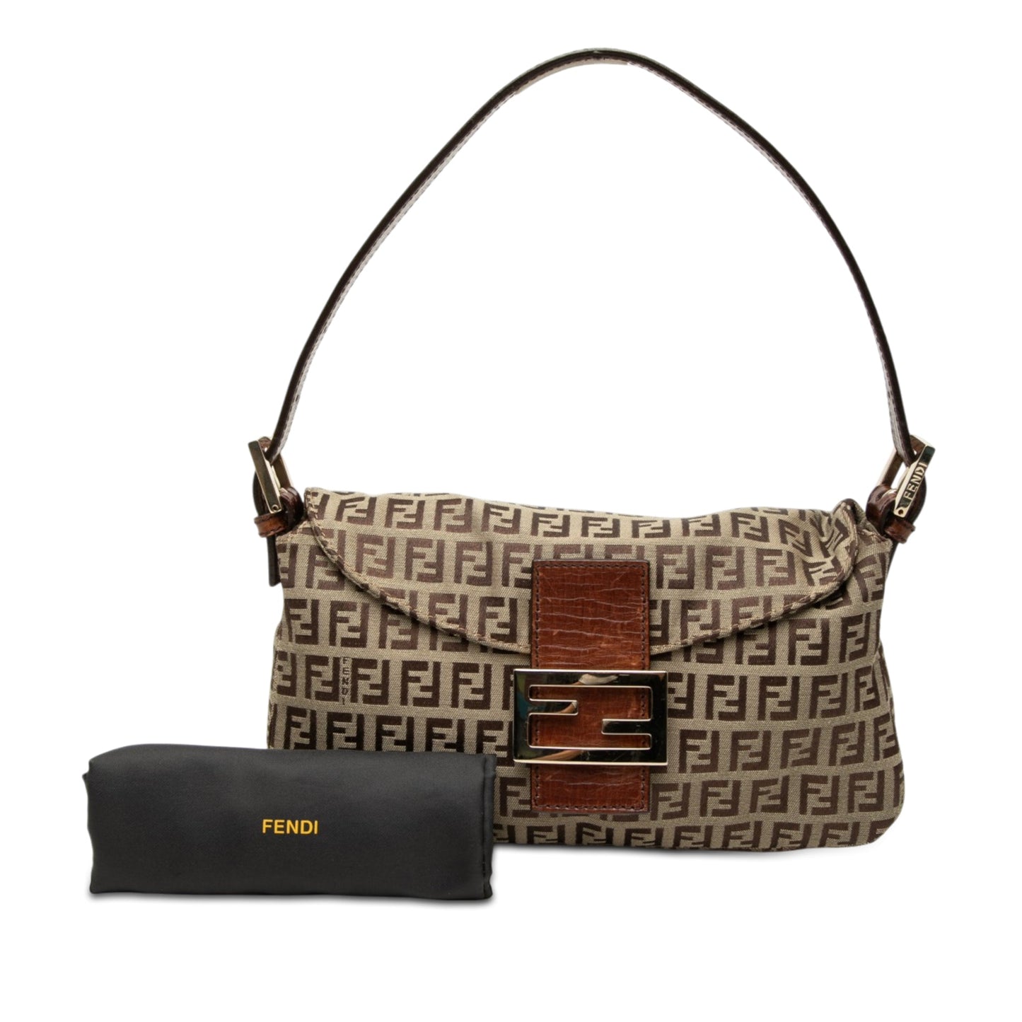 Fendi Zucchino Canvas Double Flap Shoulder Bag
