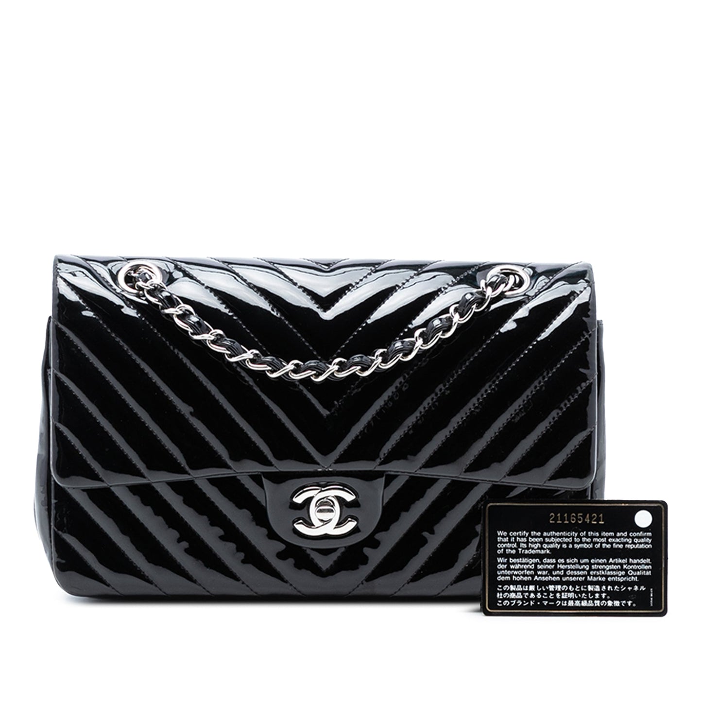 Chanel Medium Classic Chevron Patent Double Flap