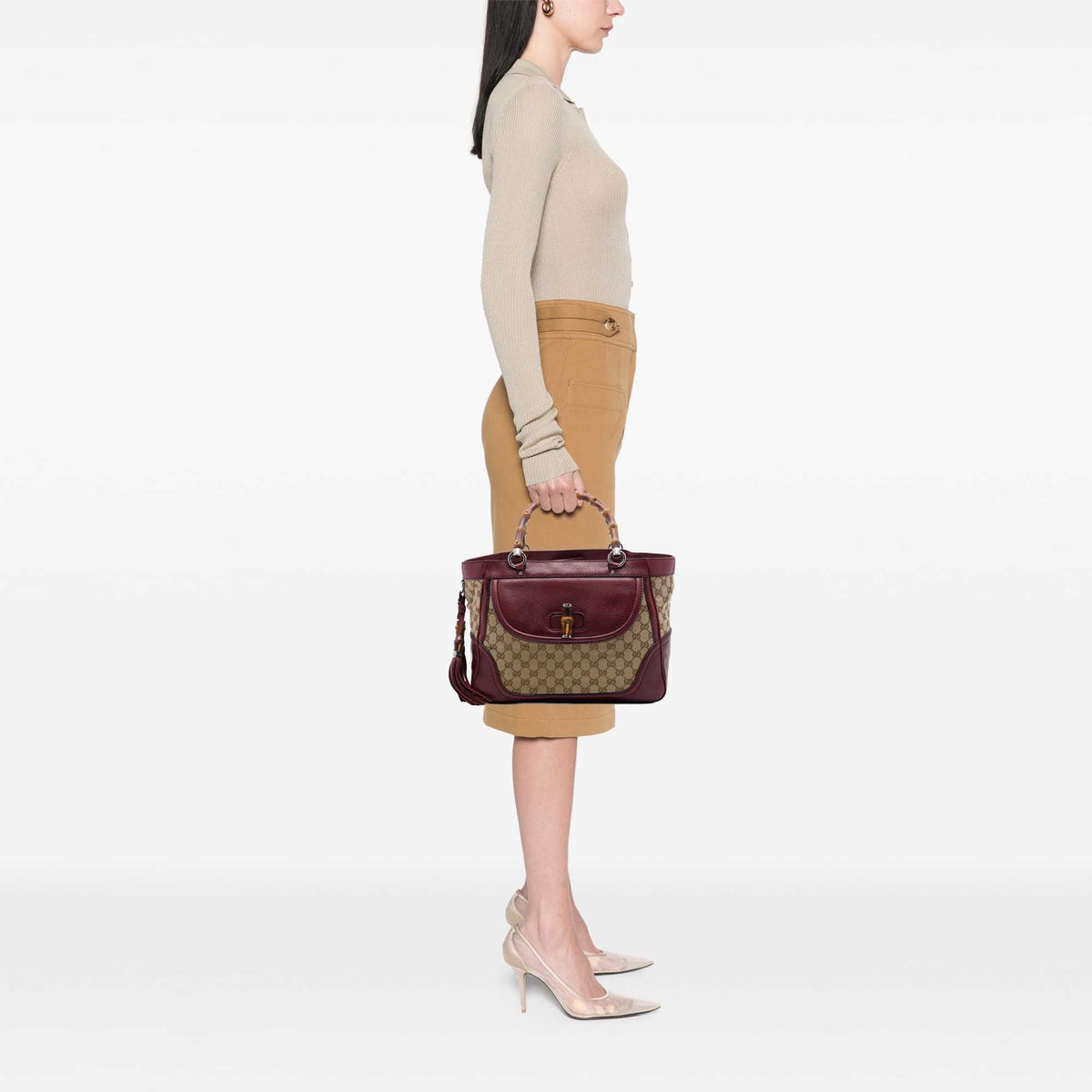 Gucci Medium GG Canvas New Bamboo Tassel Tote
