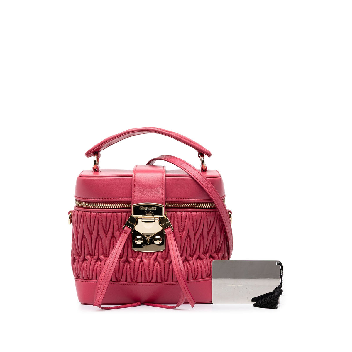 Miu Miu Matelasse Nappa Top Handle Vanity Case — Pink