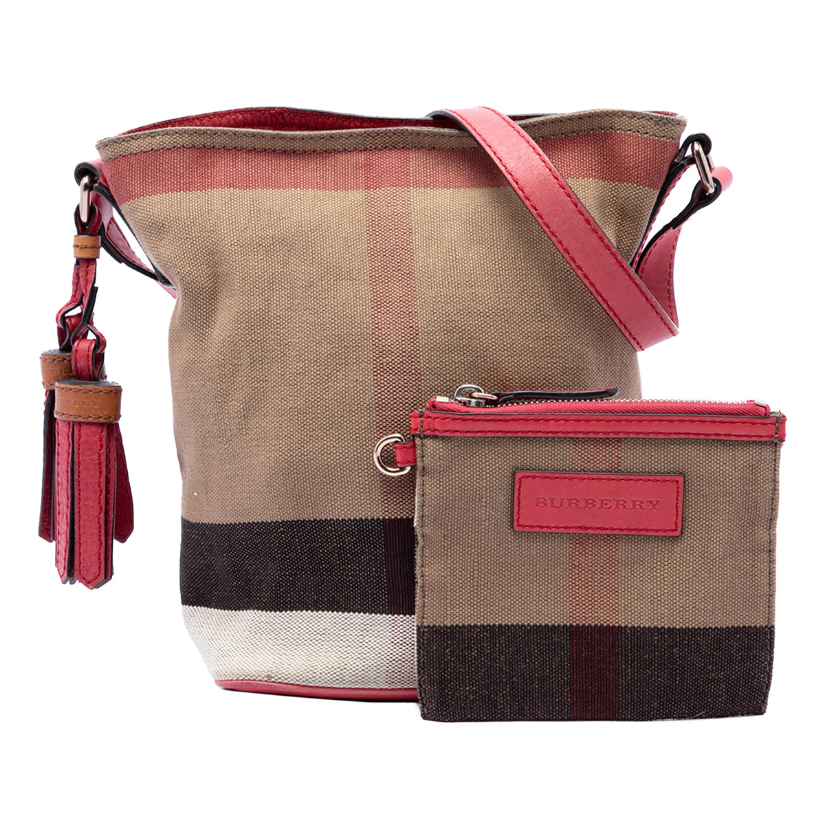Burberry Mini Mega Check Canvas Ashby Tassel Bucket Bag