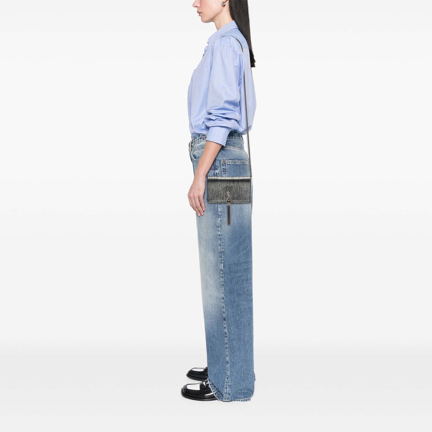 Saint Laurent Metallic Suede Monogram Kate Tassel Wallet on Chain