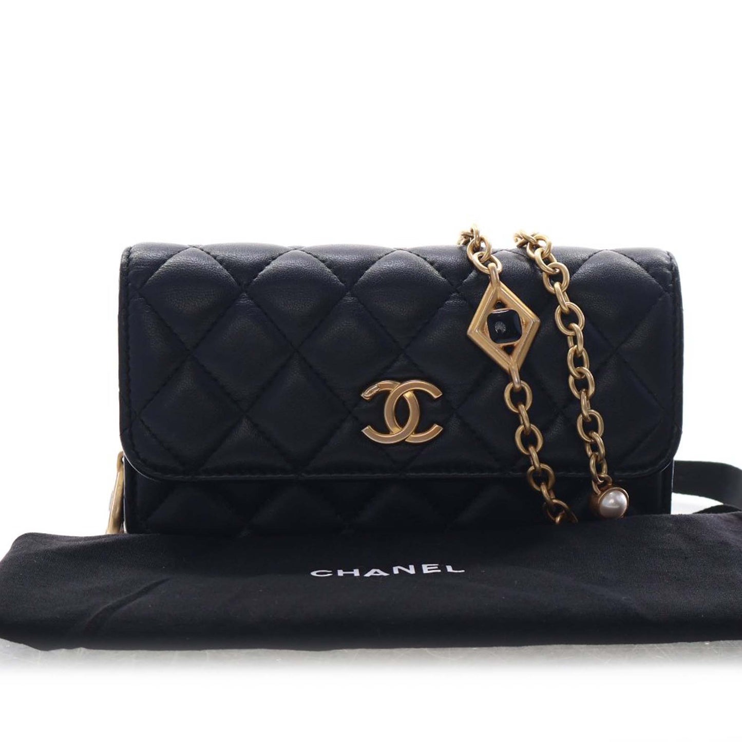 CC Quilted Lambskin Enamel and Pearl Wallet On Chain
