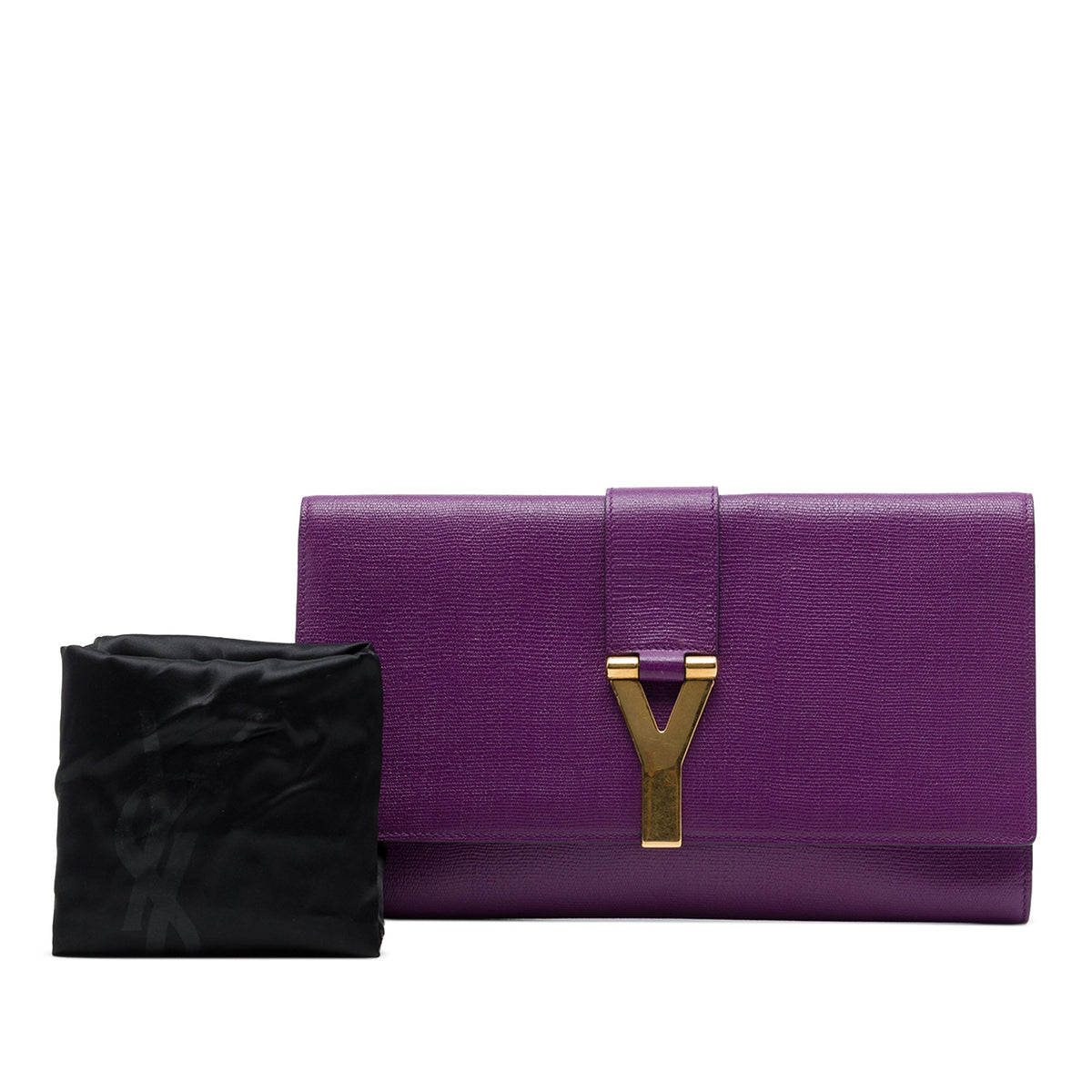 Saint Laurent Textured Leather Chyc Ligne Clutch — Purple