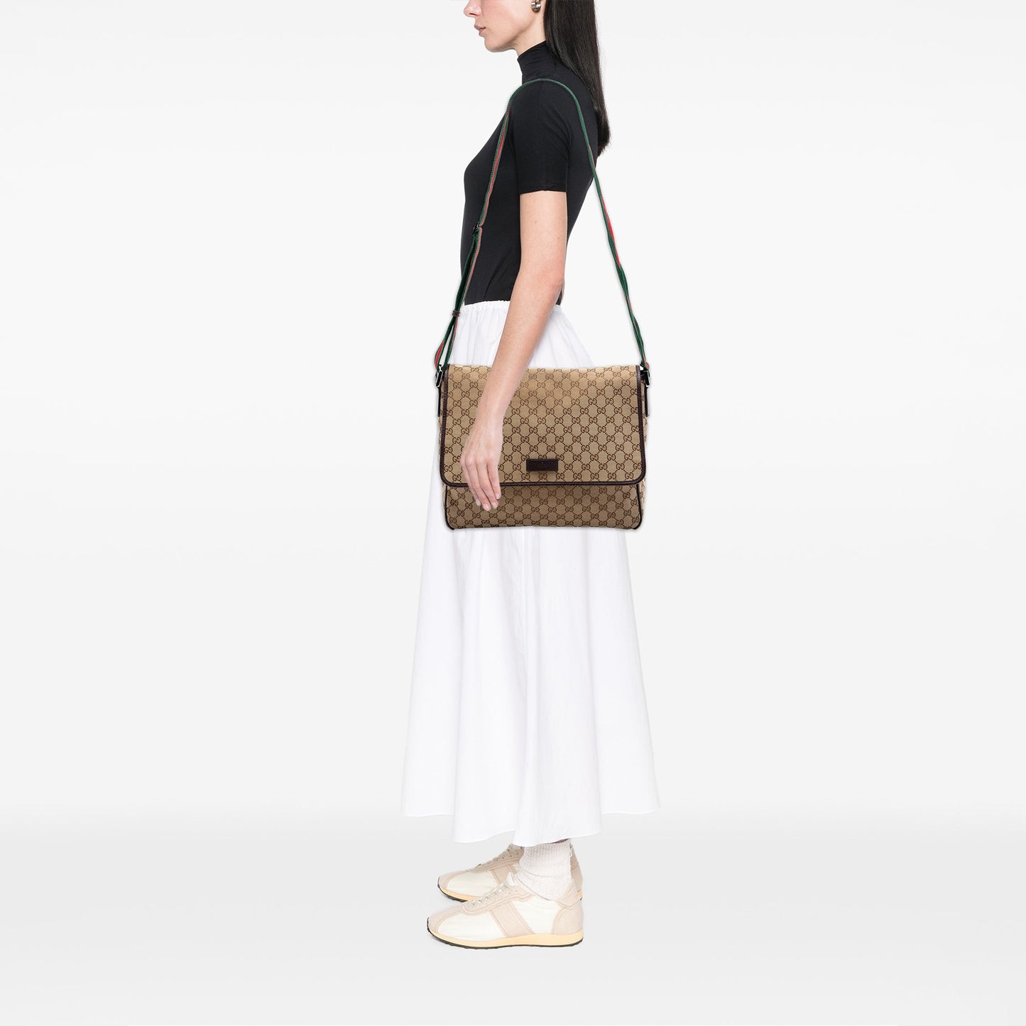 Gucci GG Canvas Web Flap Messenger Bag