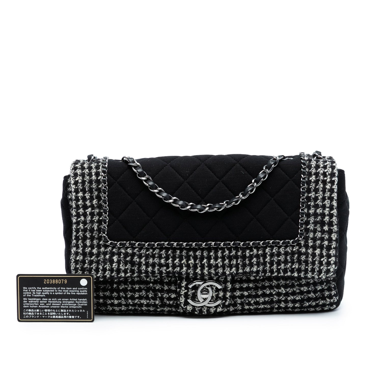 Chanel Jumbo CC Quilted Jersey and Tweed Chain Flap