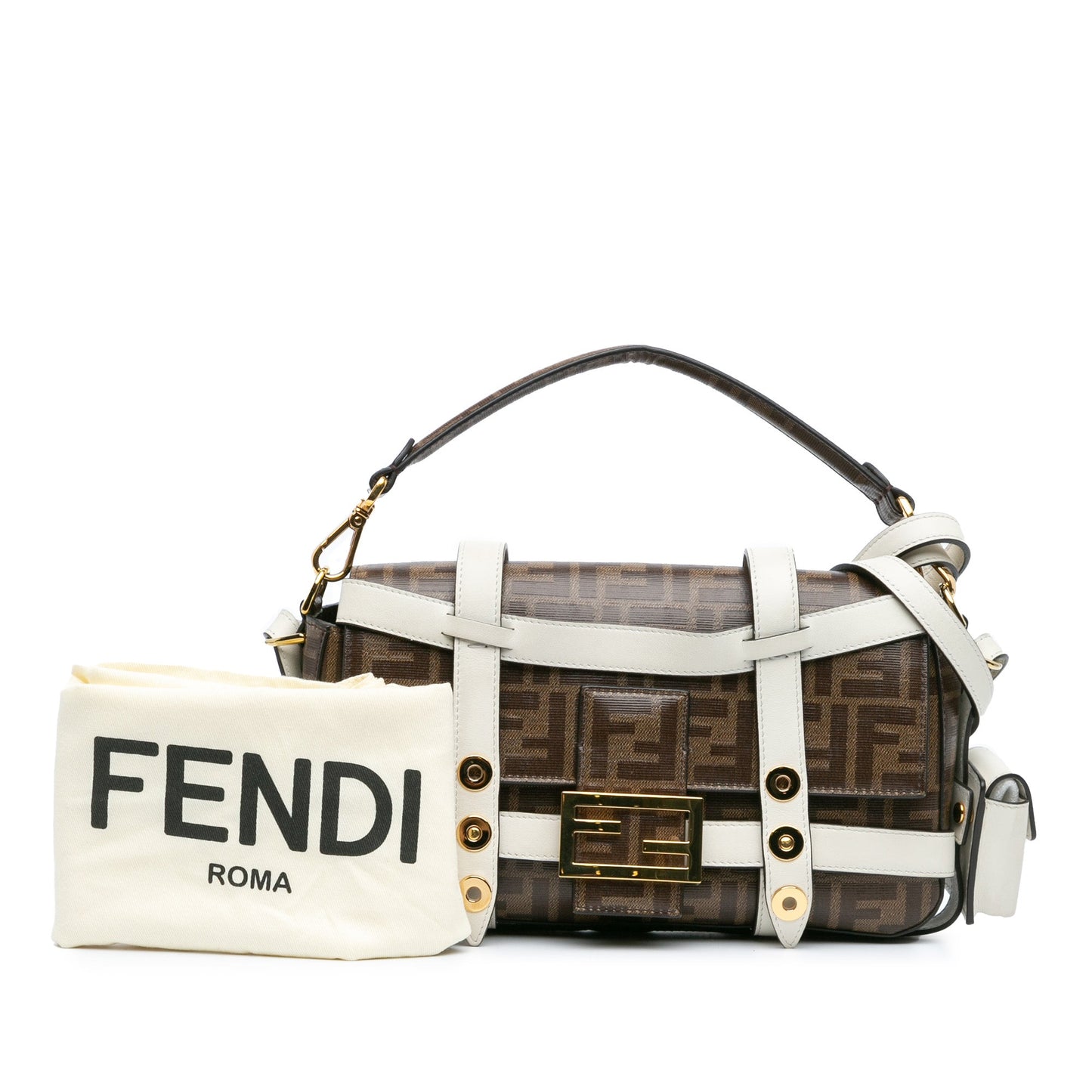 Fendi Zucca Glazed Fabric Cage Baguette Satchel