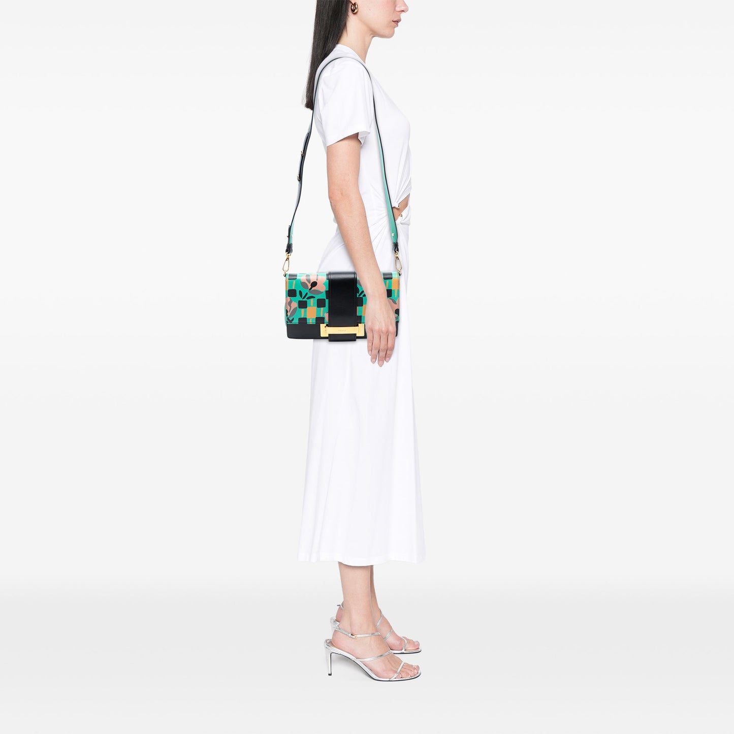 Prada Floral Printed Leather Plex Ribbon Crossbody