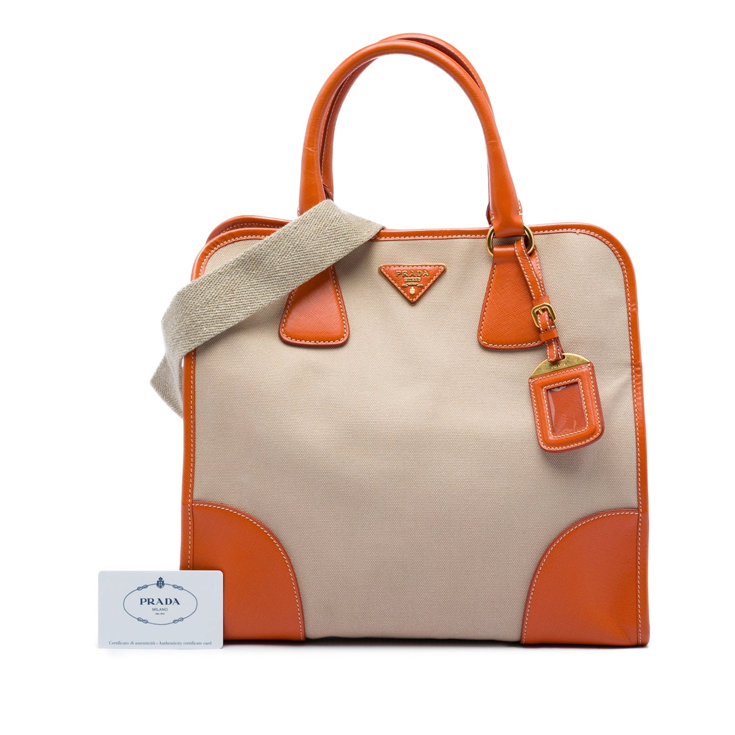 Prada Saffiano Trimmed Canvas Canapa Satchel