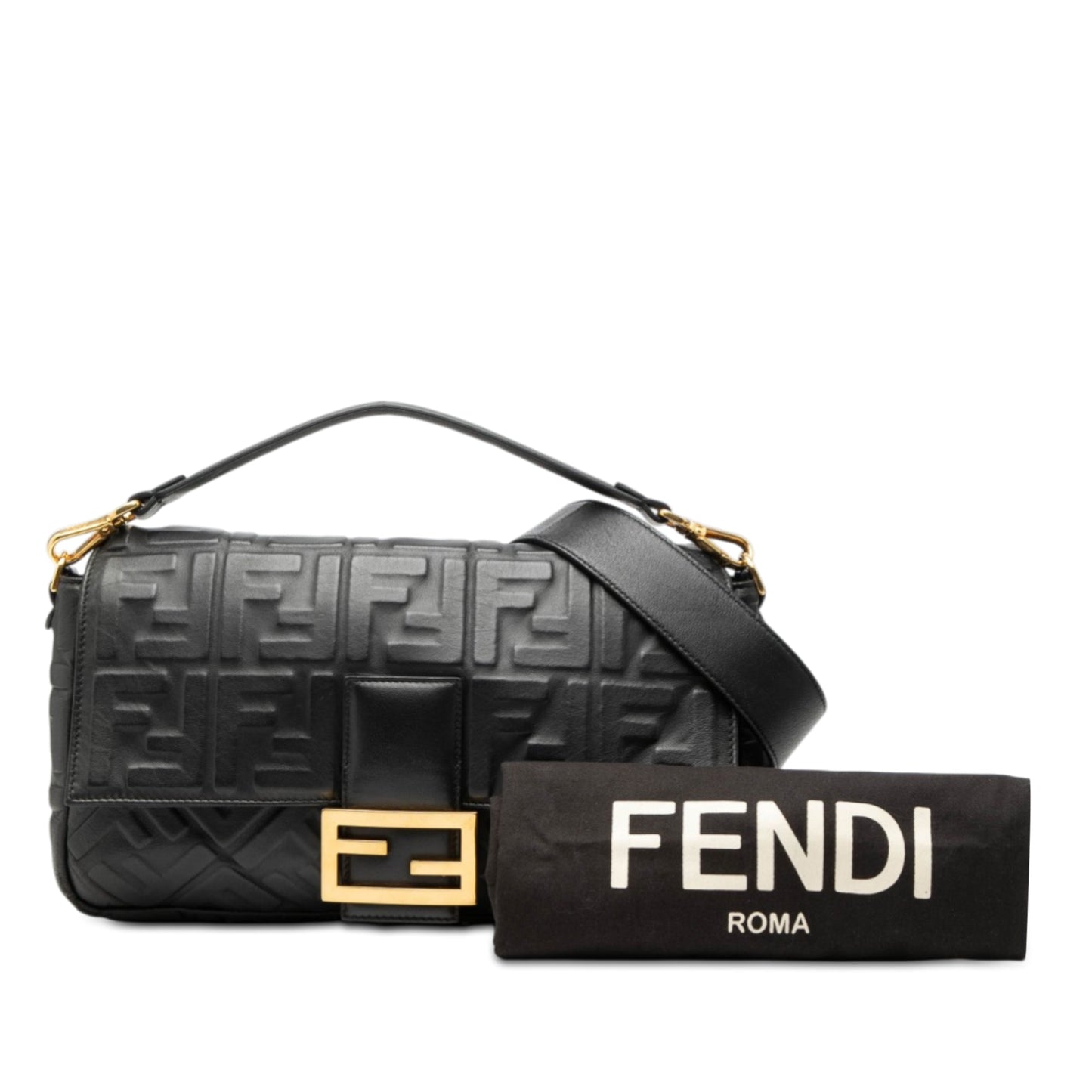 Fendi Large Zucca Embossed Leather Baguette Satchel