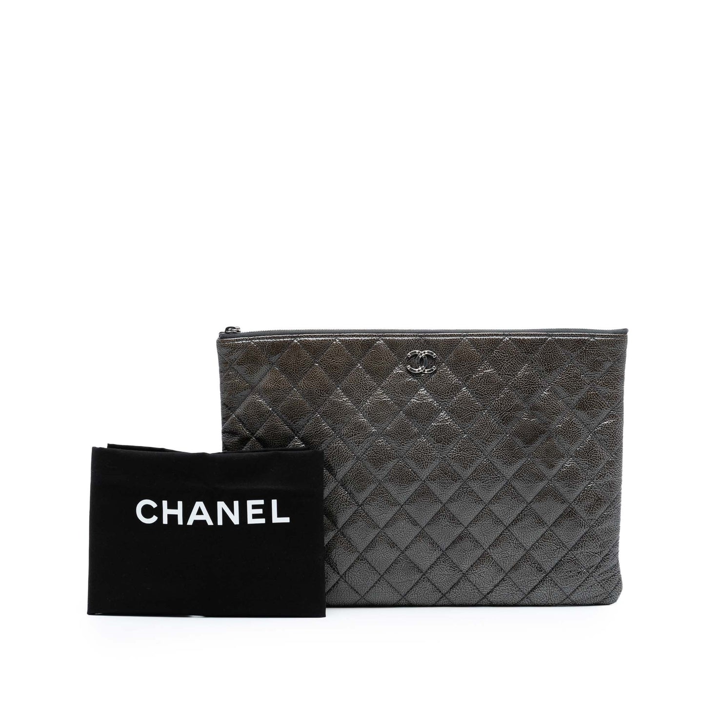 Chanel Large Crinkled Patent O Case Clutch