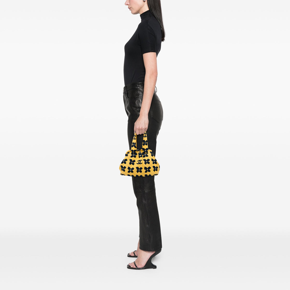 Chanel CC Printed Canvas Floral Frame Handbag — Yellow