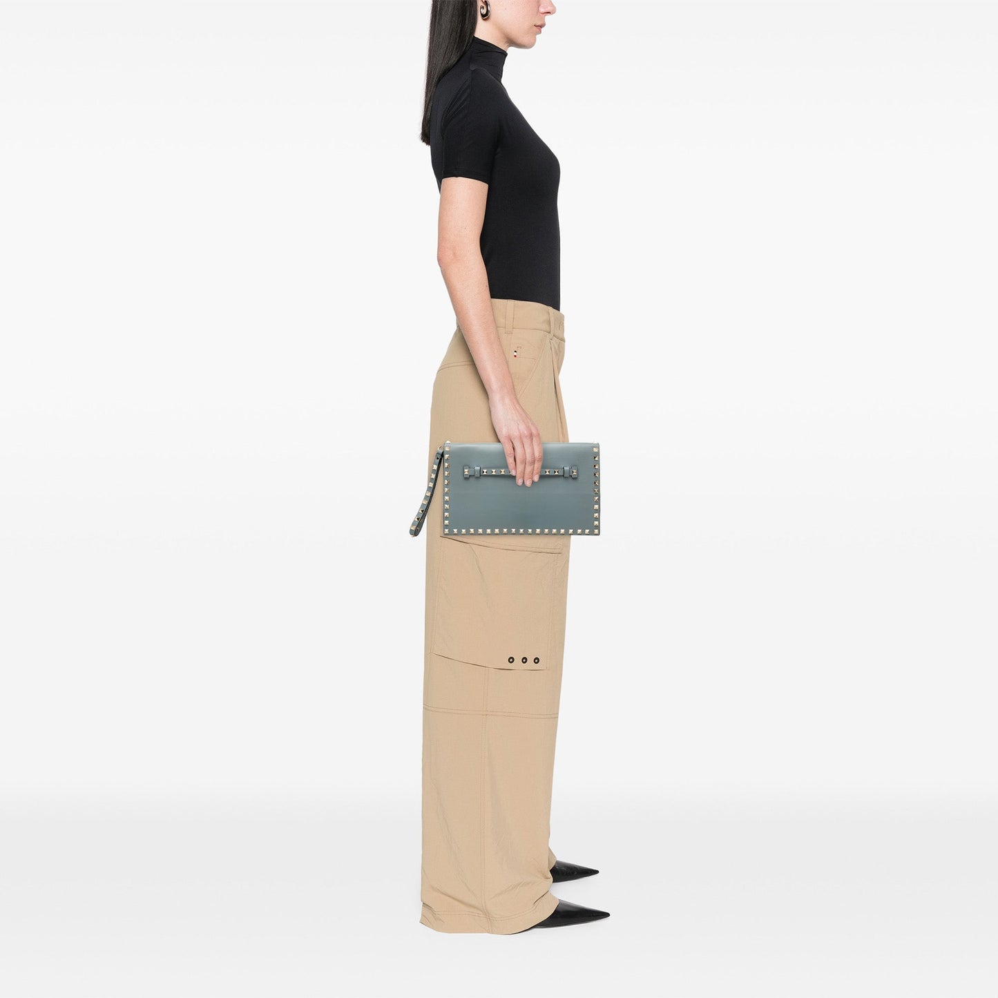 Valentino Leather Rockstud Flap Clutch