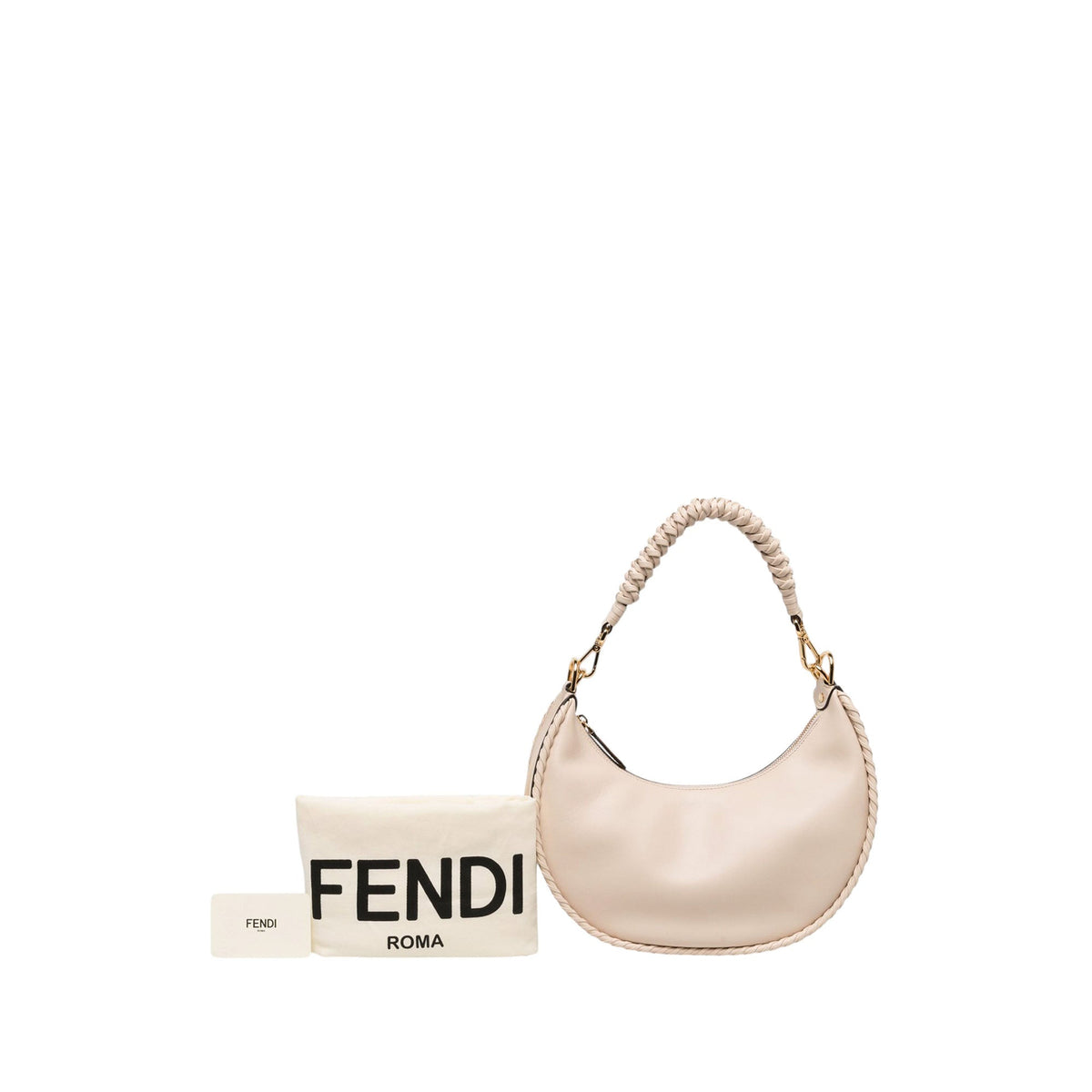 Fendi Small Leather Braided Fendigraphy Hobo — White