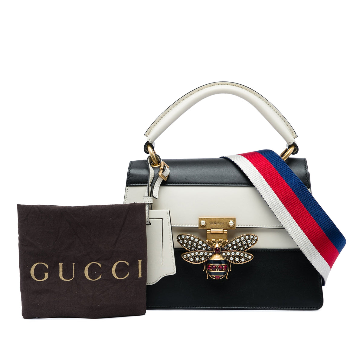 Gucci Small Bicolor Calfskin Queen Margaret Top Handle Bag — Black