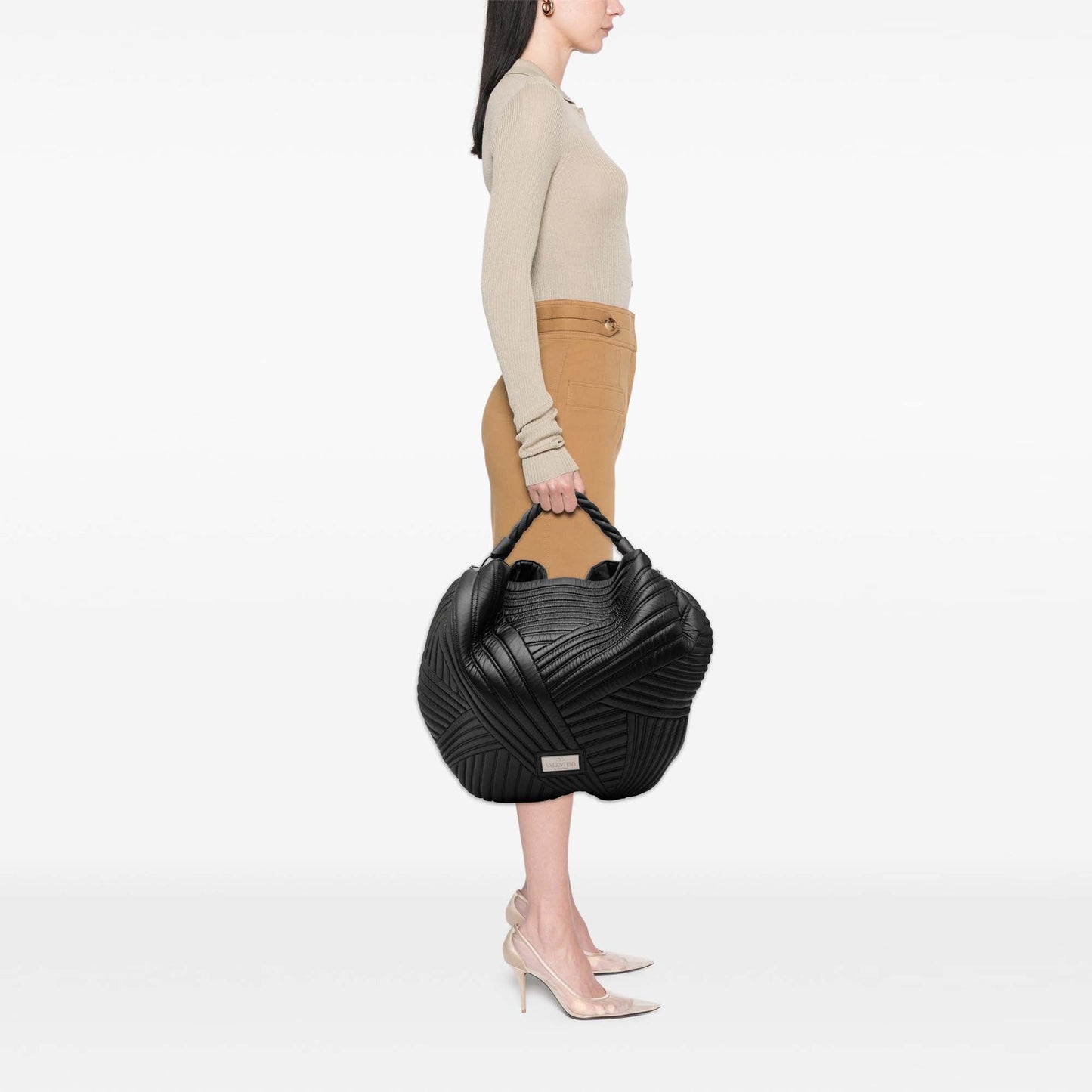 Valentino Leather Braided Stitch Hobo