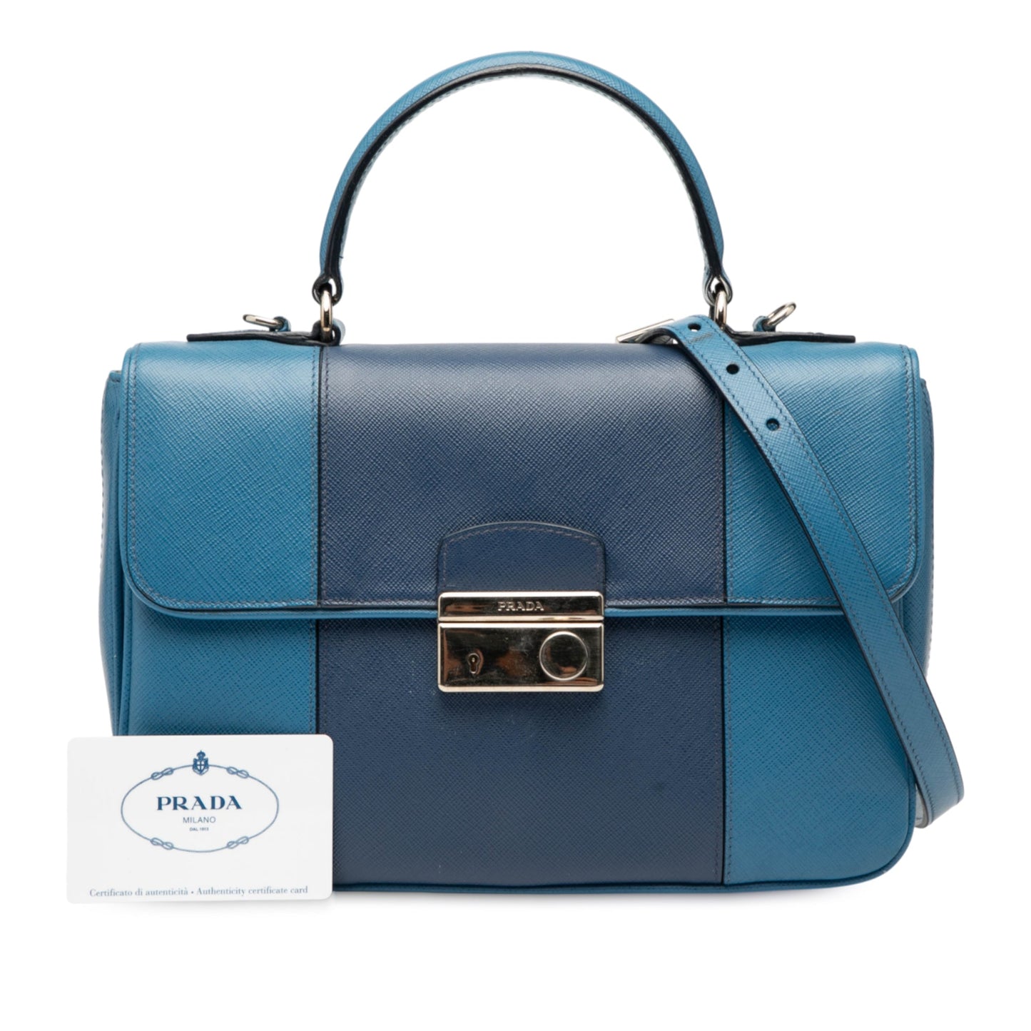 Prada Bicolor Saffiano Sound Lock Top Handle Bag
