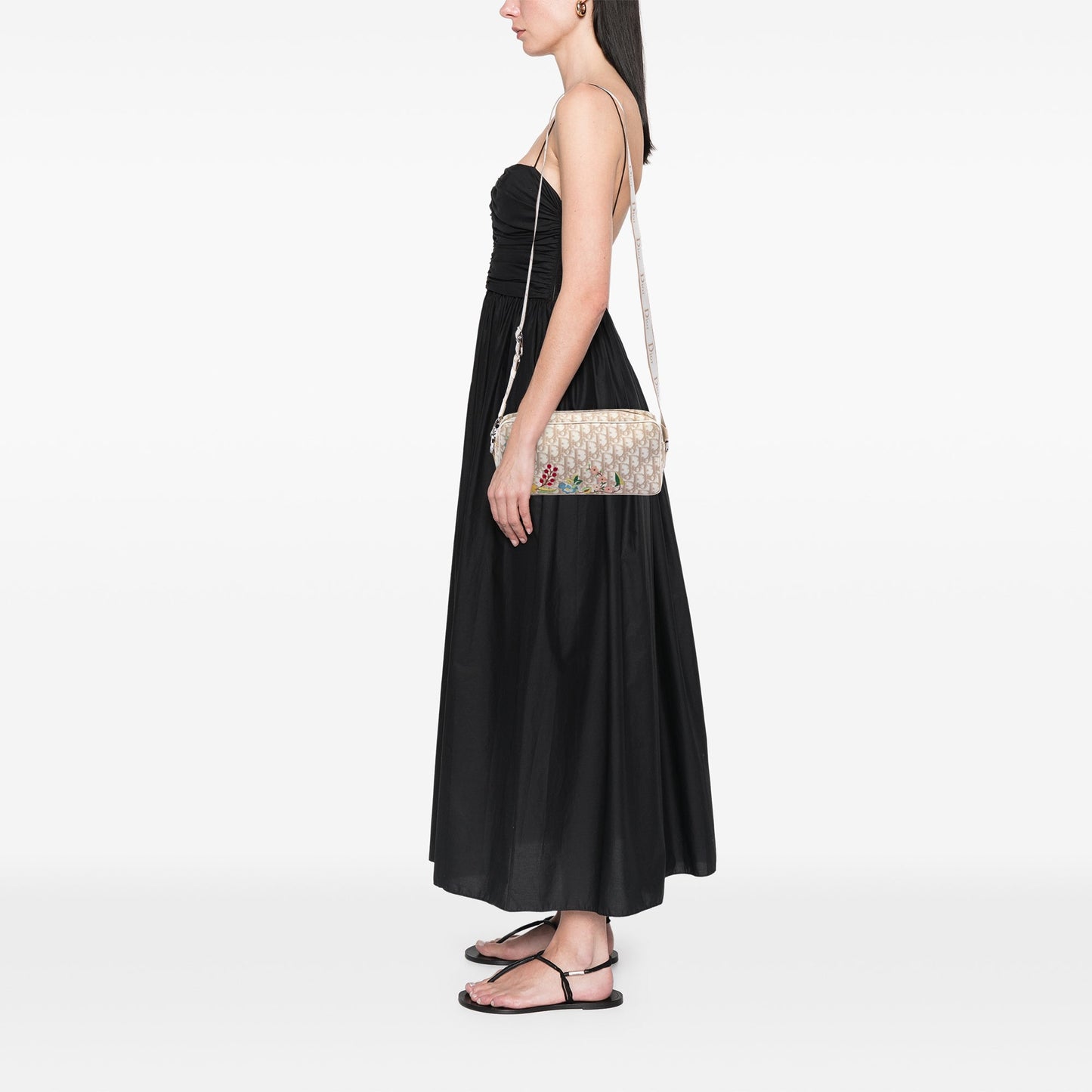 Oblique Coated Canvas Floral Embroidered Crossbody