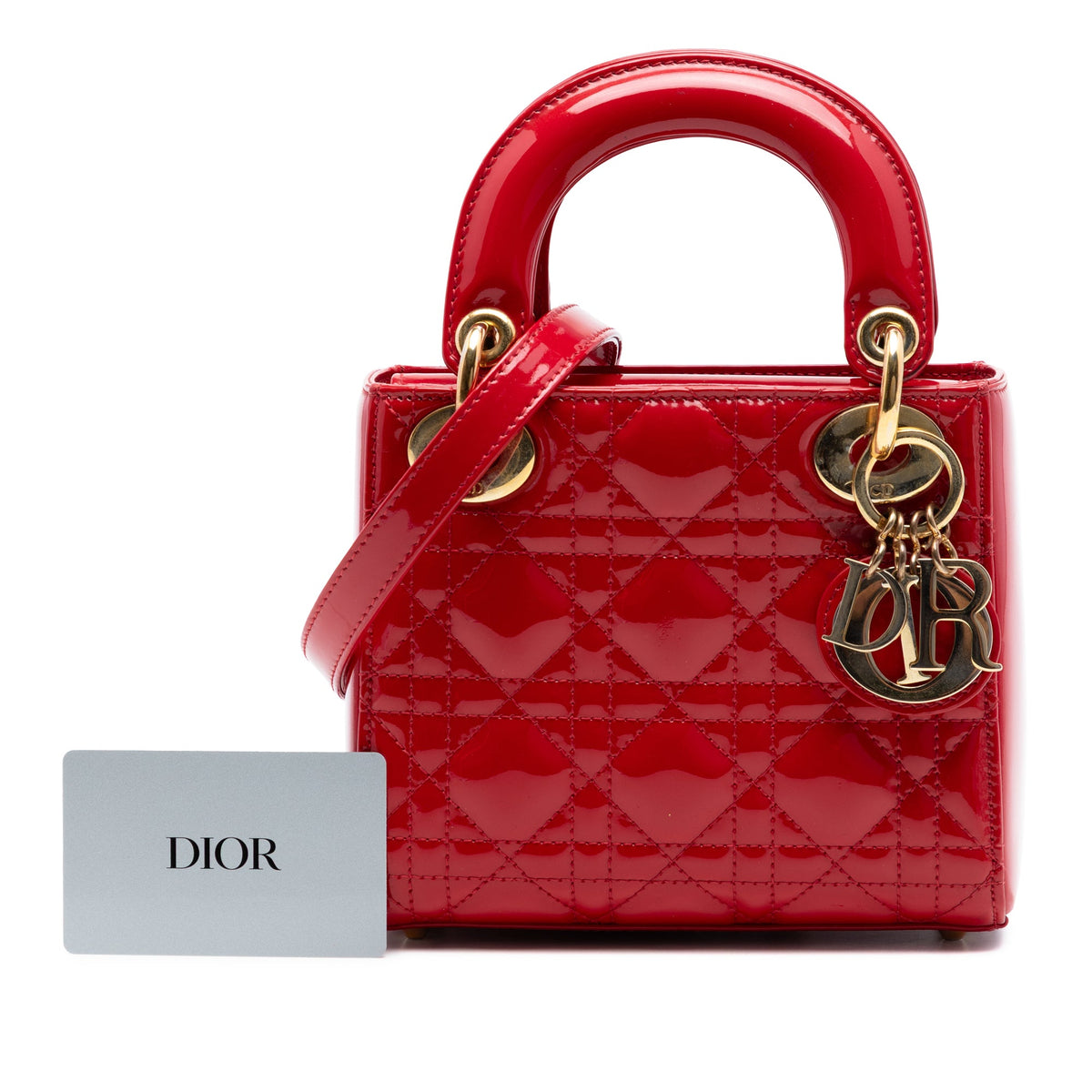 Dior Mini Patent Cannage Lady Dior — Red