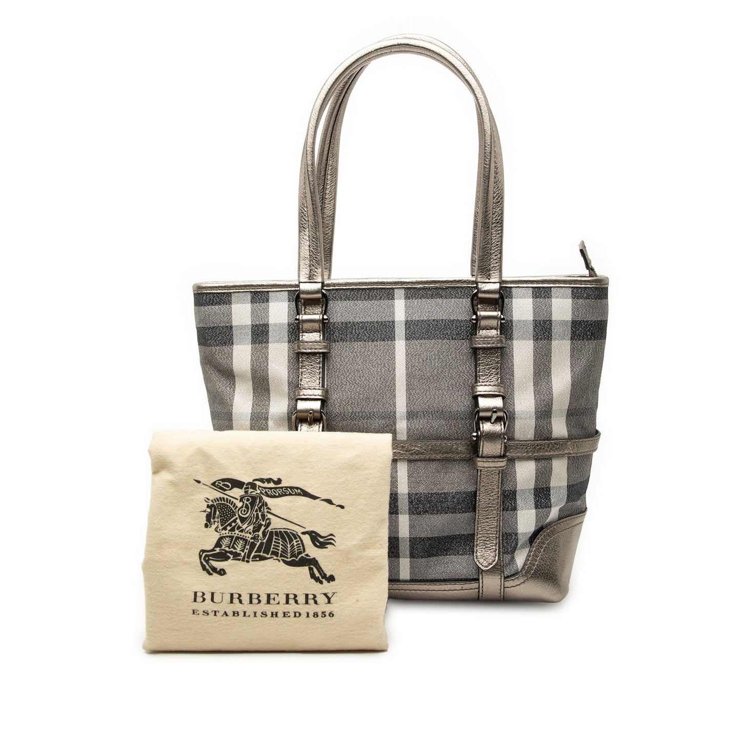 Burberry Small Shimmer Check Canvas Tote