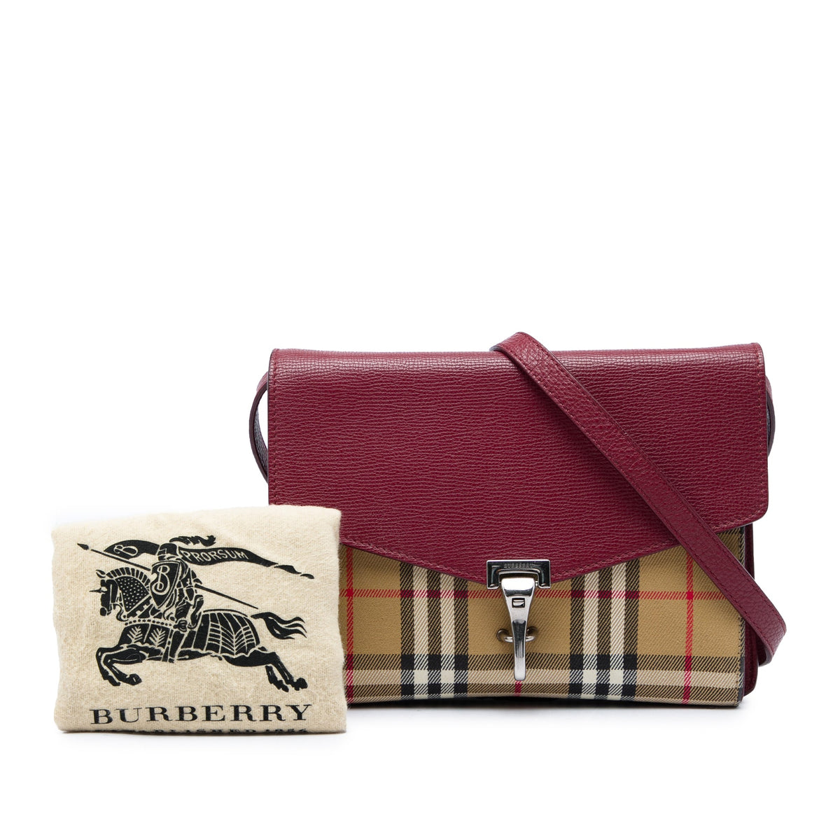 Burberry Small Leather and House Check Canvas Derby Macken Crossbody — Red