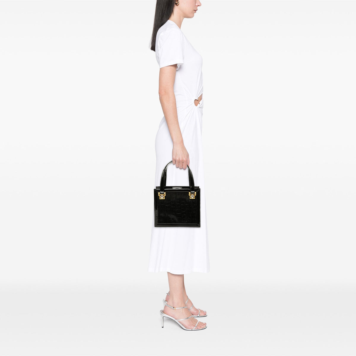 Versace Patent and Pony Hair Box Sunburst Handbag — Black