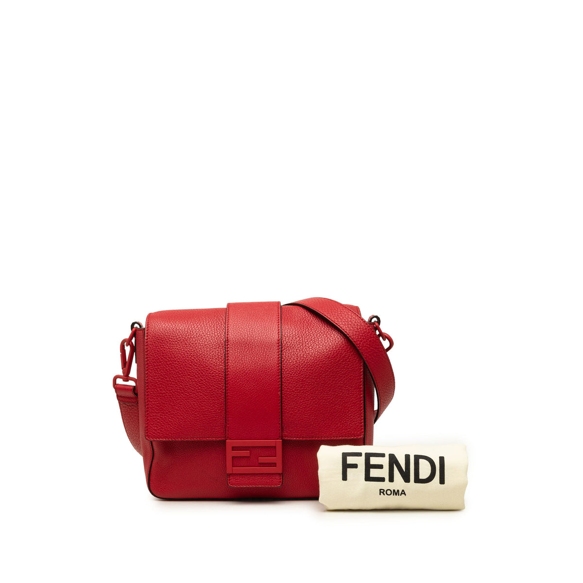 Fendi Medium Leather Baguette Messenger Bag — Red